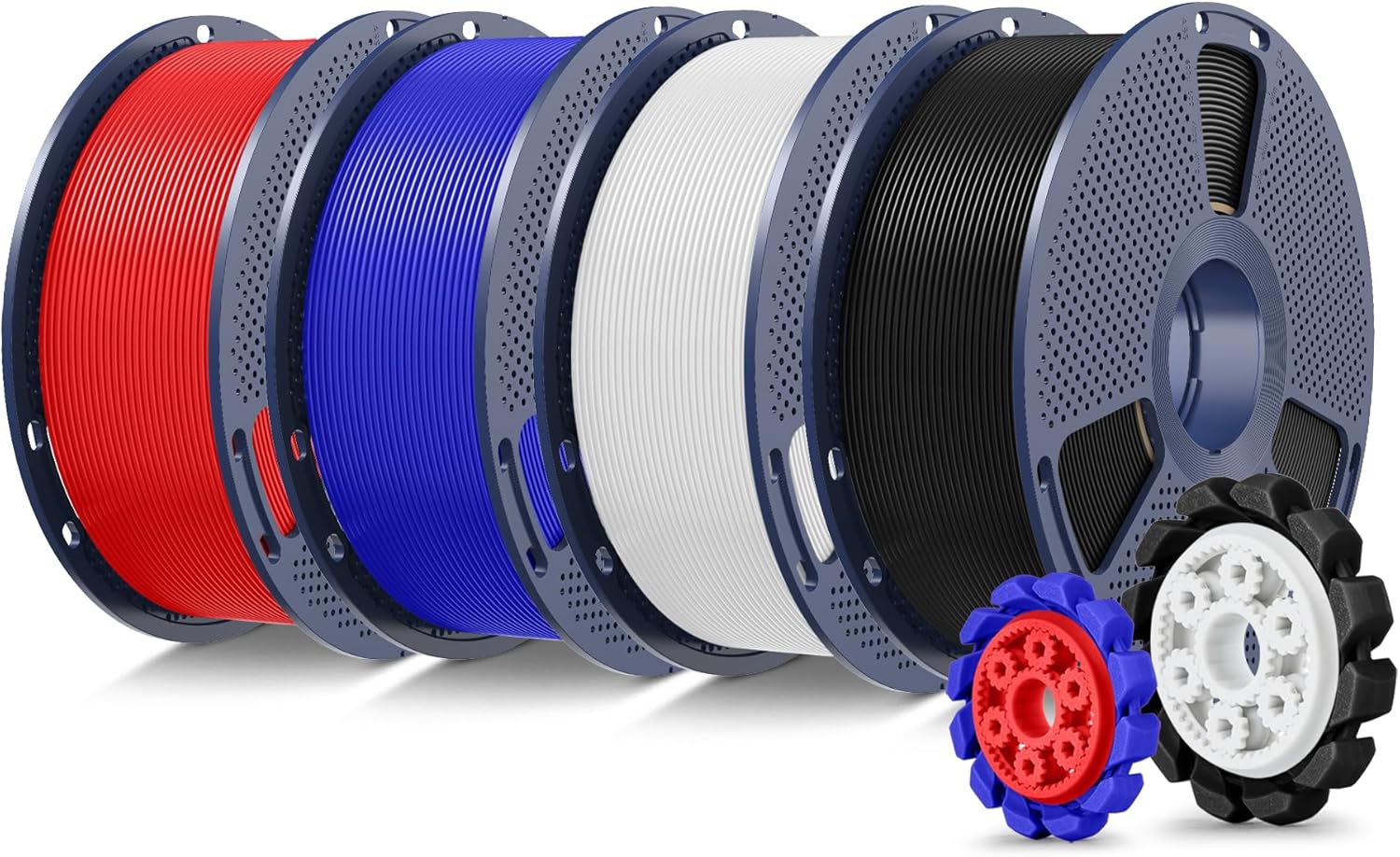 SUNLU 4KG PLA+2.0 Filament Bundle, Upgrade PLA+ 3D Printer Filament 1.75mm, Tougher and Stronger, 1KG per Spool, 4KG in Total, Black+White+Klein Blue+Red