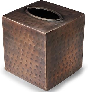 Monarch Abode 19627 Hand Hammered Tissue Box Square Cover Holder and Dispenser, Rust-Resistant Tissue Box for Office & Bathroom - Decorative Hand Hammered Tissue Box - Antique Copper Finish