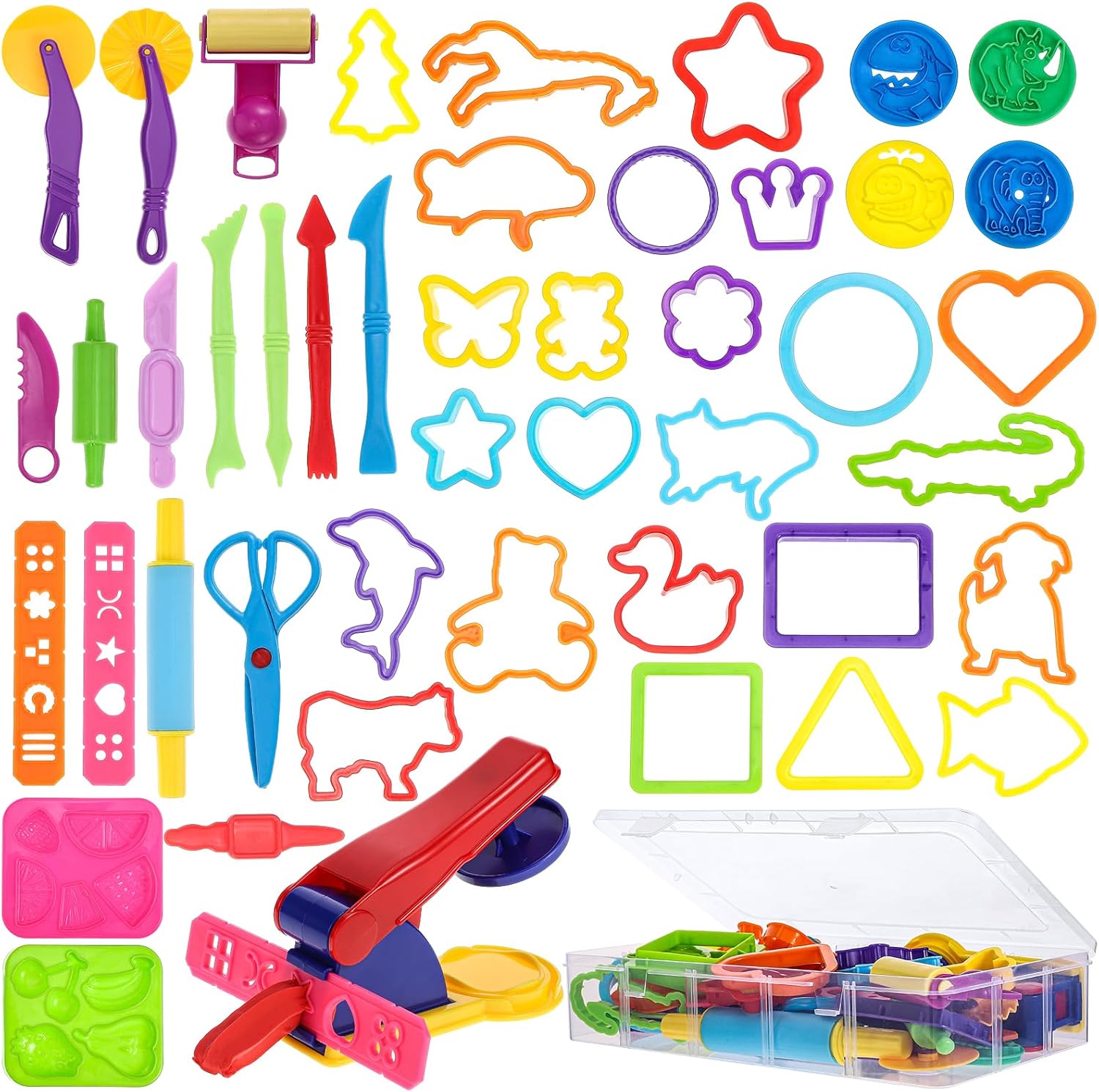 46 Pcs Clay Dough Tool Kit, Plastic DIY Clay Dough Modelling Tools Set Rollers and Cutters for Kids(Random Color)