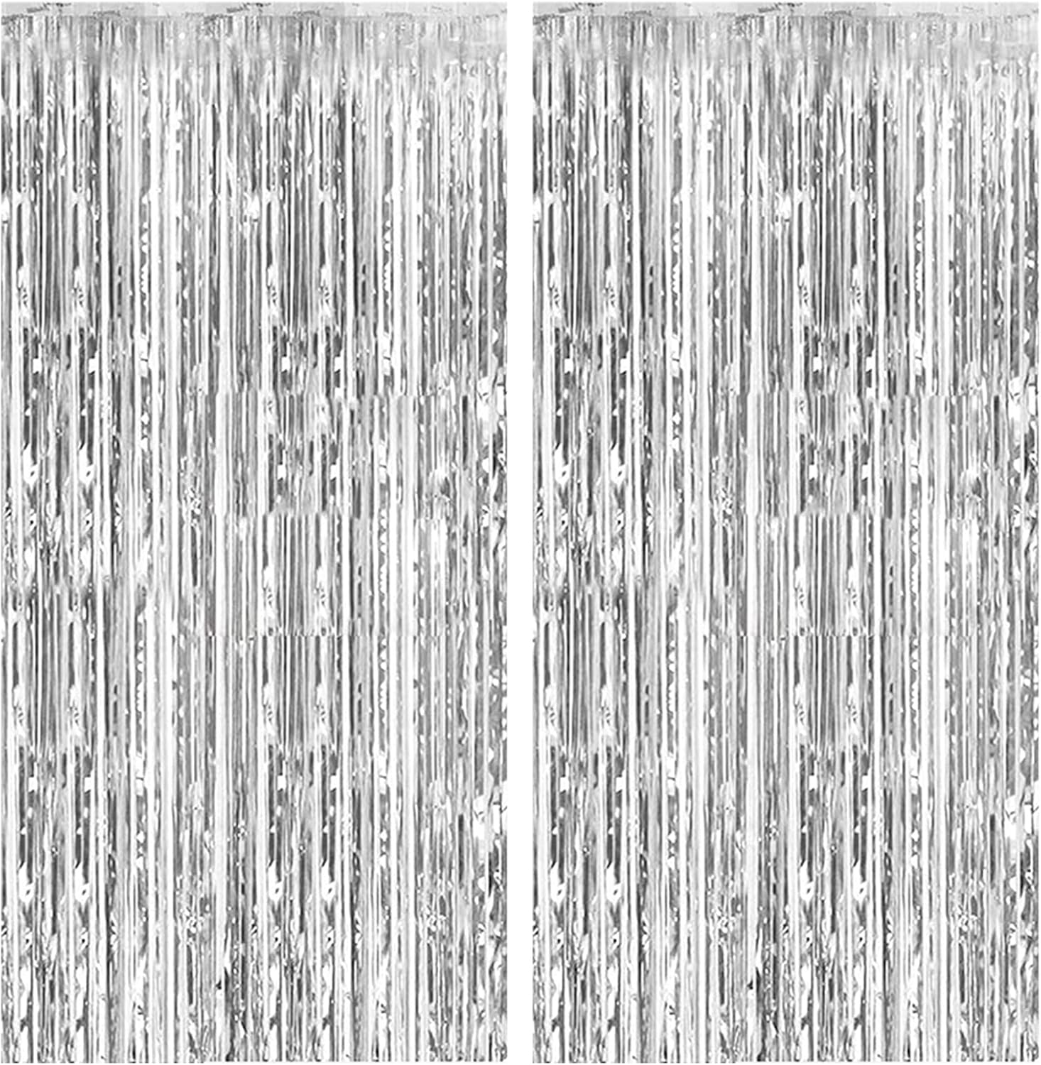 2 Pack Foil Curtain Backdrop Silver Metallic Tinsel Foil Fringe Curtains Photo Booth Props for Birthday Wedding Engagement Baby Shower Bachelorette Christmas Holiday Celebration Party Decorations