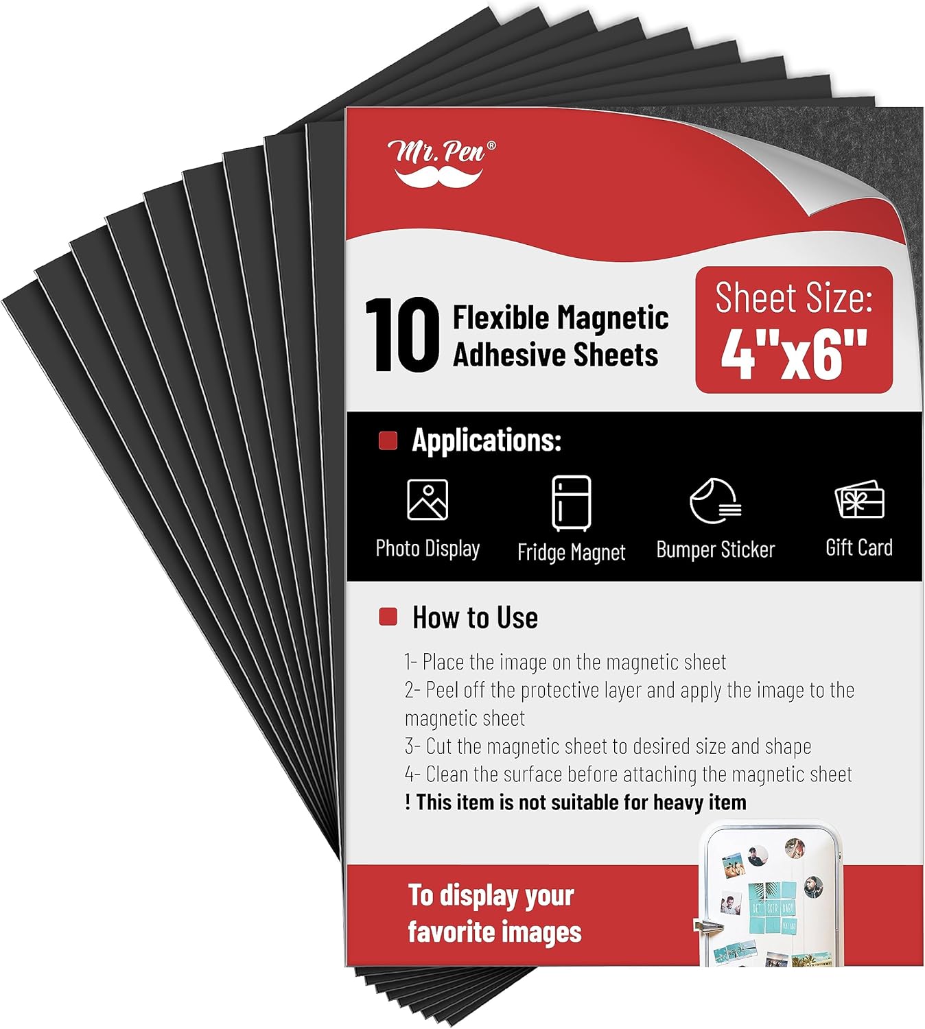 Mr. Pen- Adhesive Magnetic Sheets, 4" x 6", 10 Pack, with Adhesive Backing, Flexible Picture Magnets, Cuttable Magnetic Sheets.