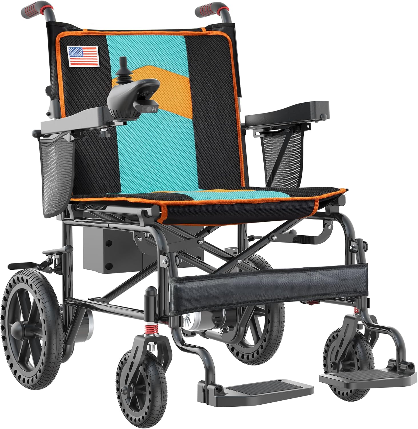 22'' Extra Wide Seat Electric Wheelchairs for Adults - 15 Miles Range Foldable Motorized Wheelchair, Support 350 lb, 500W All Terrain Power Wheelchair for Travel/Home/Outdoor, Orange