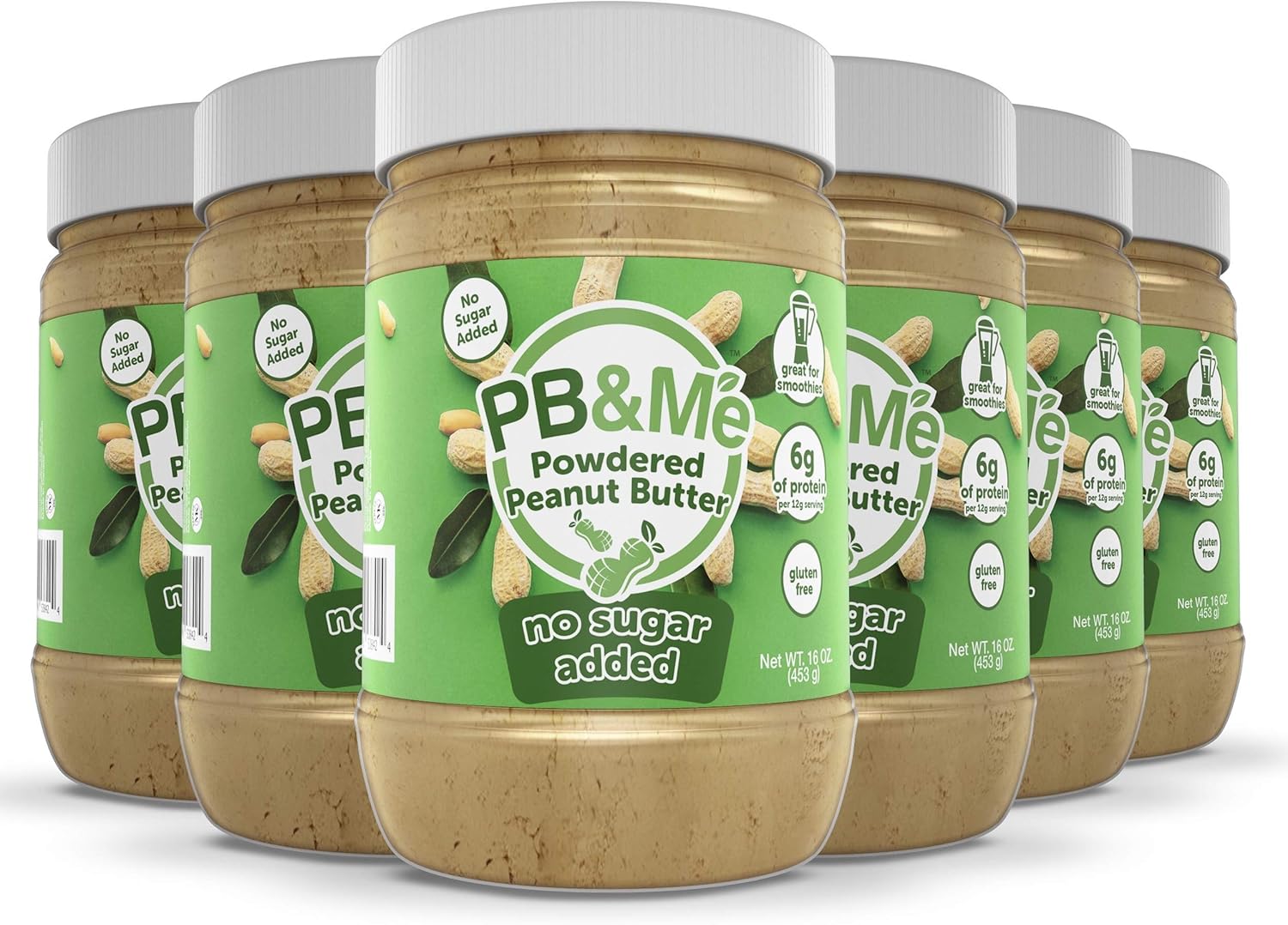 PB&Me Powdered Peanut Butter, No Sugar Added, High Protein Low Calorie Peanut Powder, Great for Smoothies, 2.72 kg (Pack of 6)