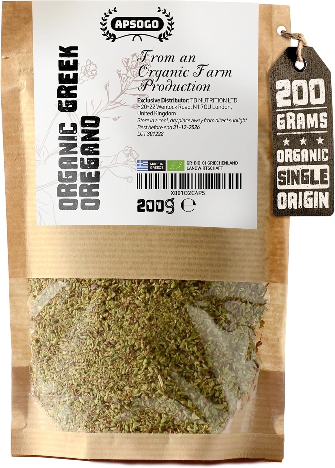 Apsogo Oregano - Organic Dried Oregano produced in Greece - Premium Quality & Excellent Taste (200g)
