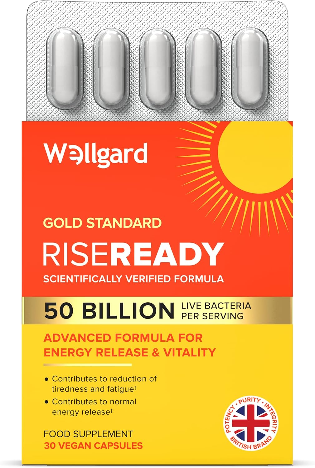 Wellgard Rise Ready – Advanced Formula for Energy Release & Vitality, 30 Vegan Capsules