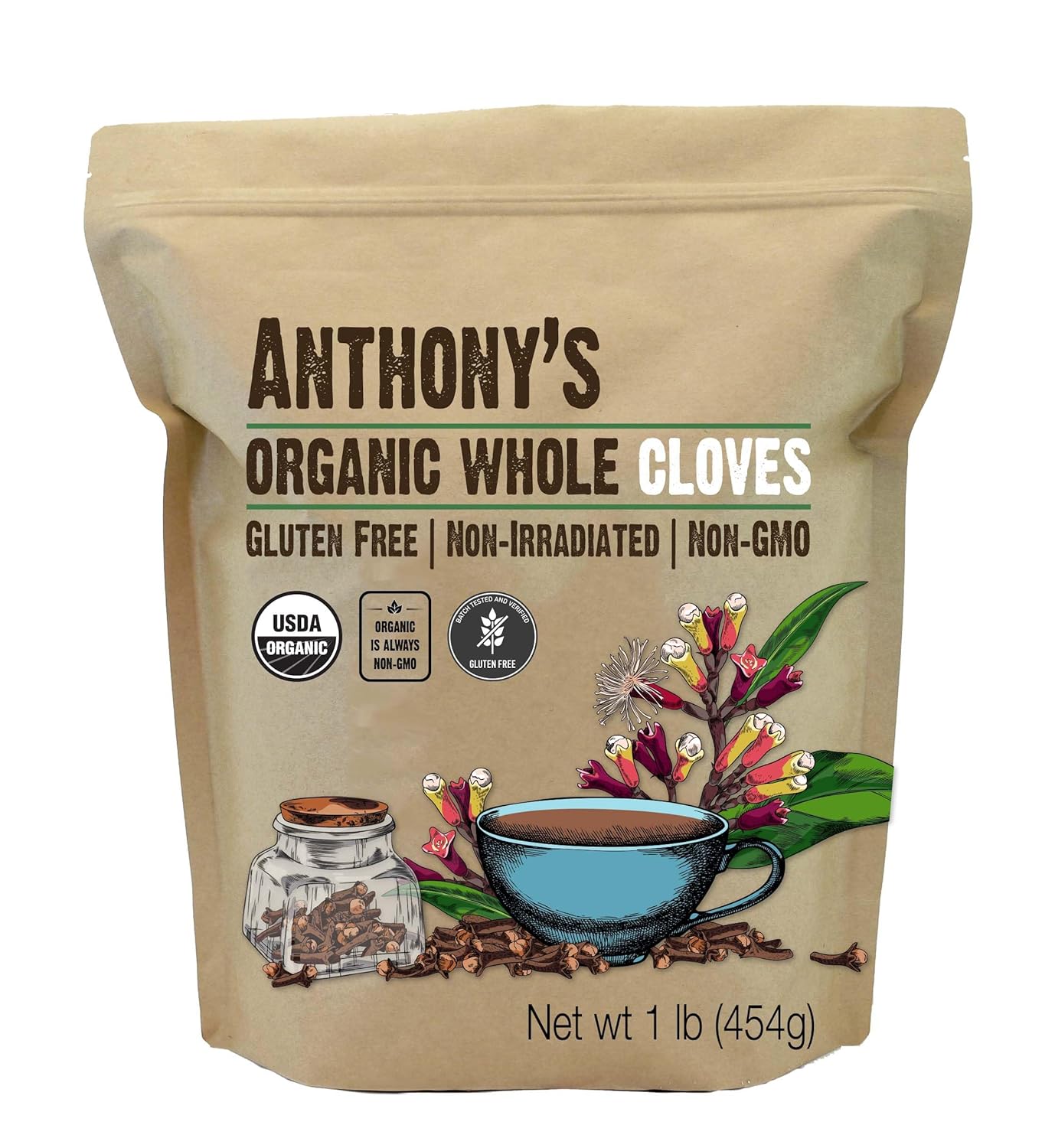 Anthony's Organic Whole Cloves, 1 lb, Gluten Free, Non GMO, Non Irradiated, Keto Friendly