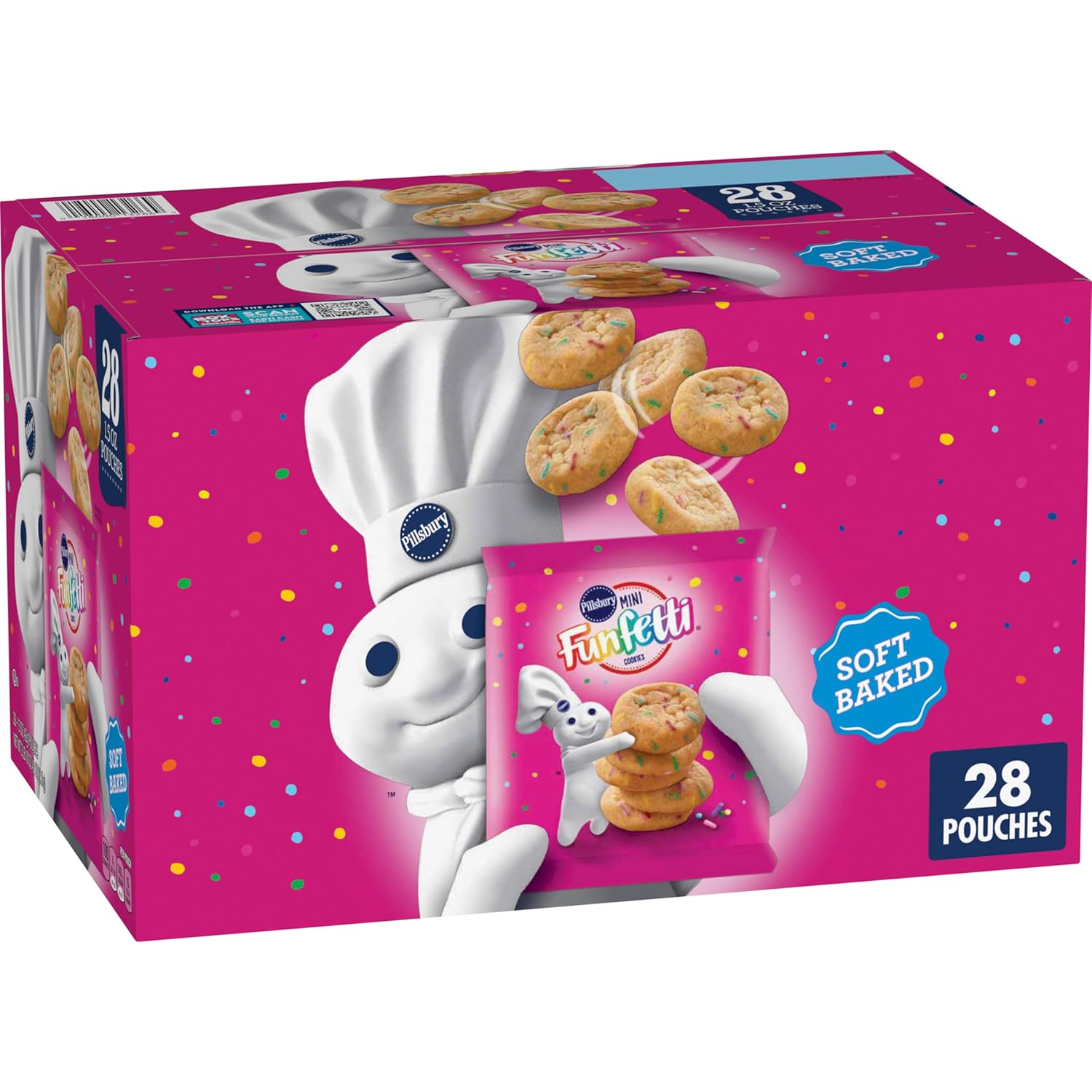 Pillsbury Mini Soft Baked Cookies, Funfetti, Snack Bags, 28 ct