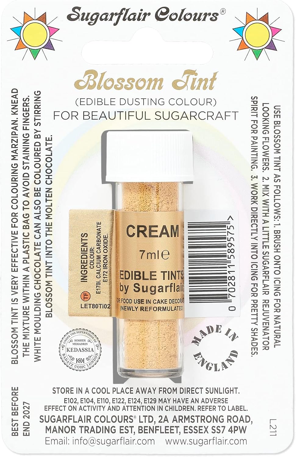 Sugarflair Blossom Tint Cream Food Colouring and Dusting Powder, Matt Finish, Brush On or Mix with Rejuvenator Spirit to Create a One of A Kind Cake - 7ml