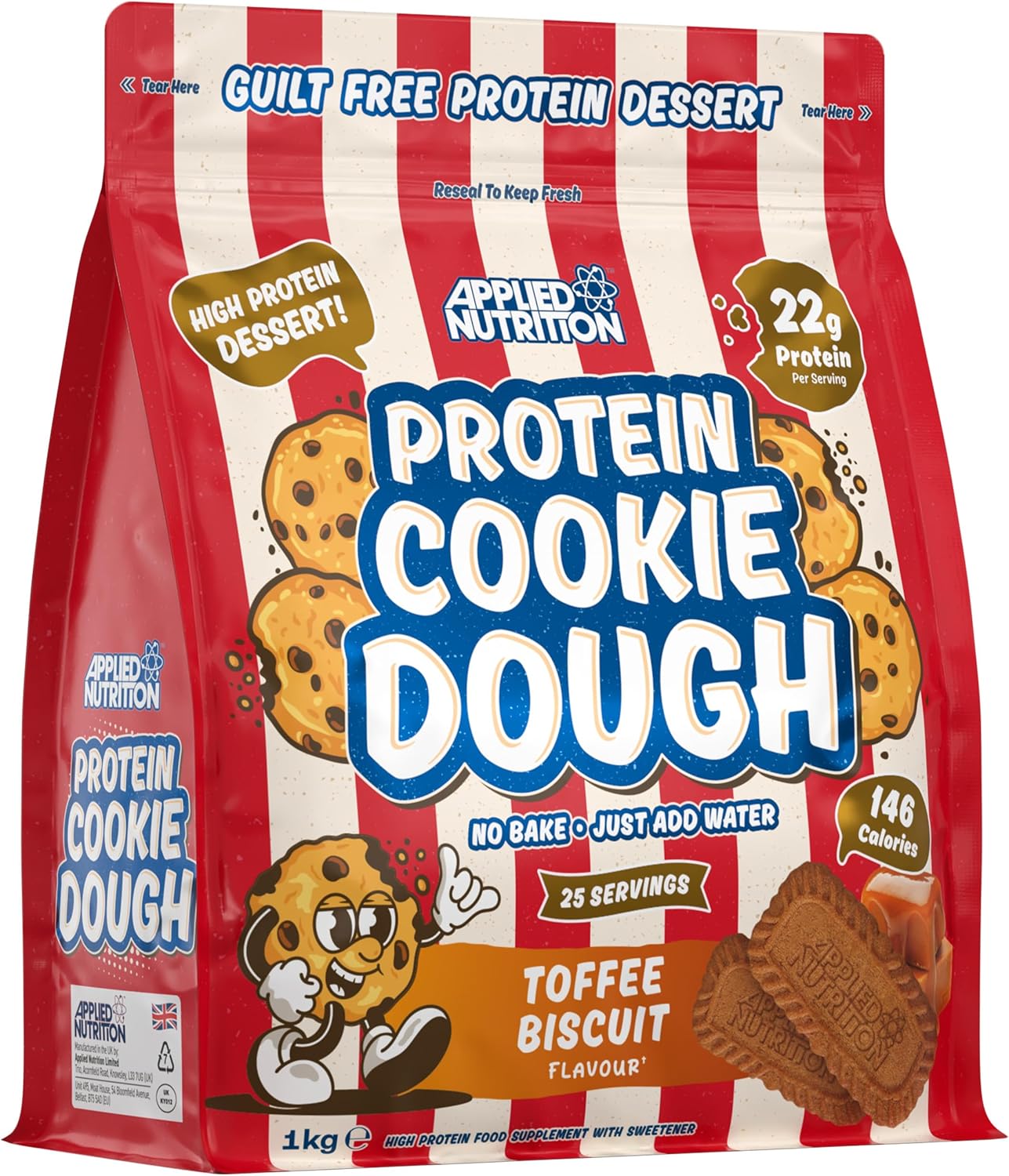 Applied Nutrition Protein Cookie Dough 1kg – High Protein Snack, Over 22g of Protein Per Serving, Ready-to-Eat– Low Calorie, Healthy Treat (1kg – 25 Servings) (Toffee Biscuit)