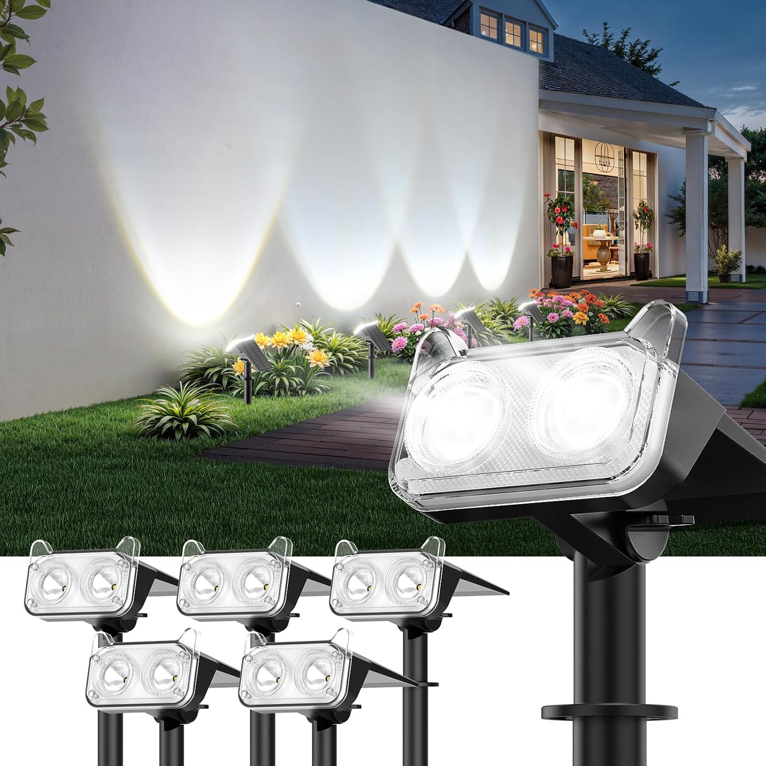 LETMY Solar Spot Lights Outdoor Waterproof with Bigger LED, 6 Pack Auto ON/OFF 135°Adjustable Solar Lights Outdoor, 2-in-1 Wall Lights & 2 Modes Landscape Spotlights for Tree Yard Pathway Garden Decor