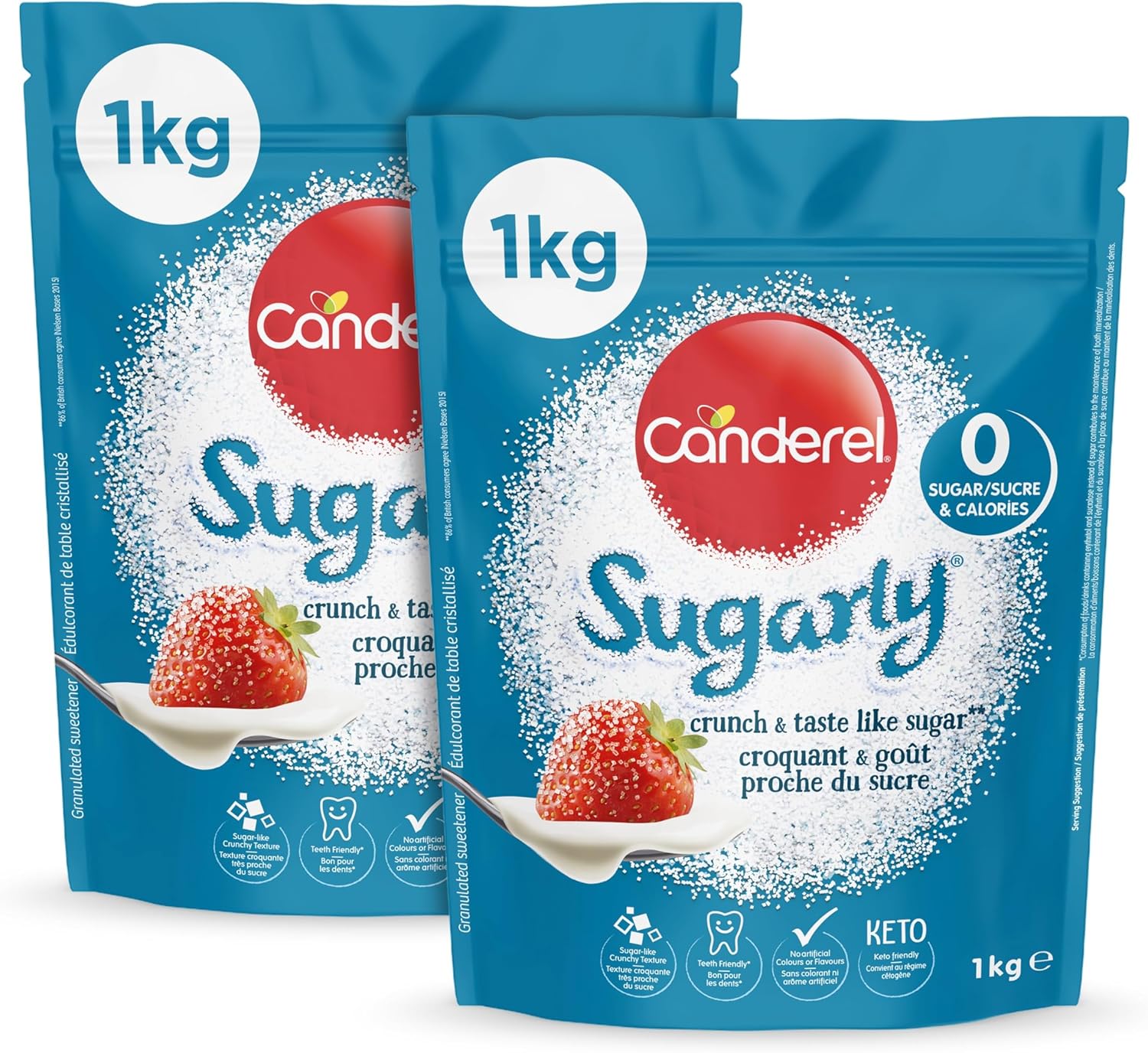 Canderel Sugarly Crunchy Sweetener - Zero Calories and Keto Friendly Sugar Alternative, 2 X 1kg Pack