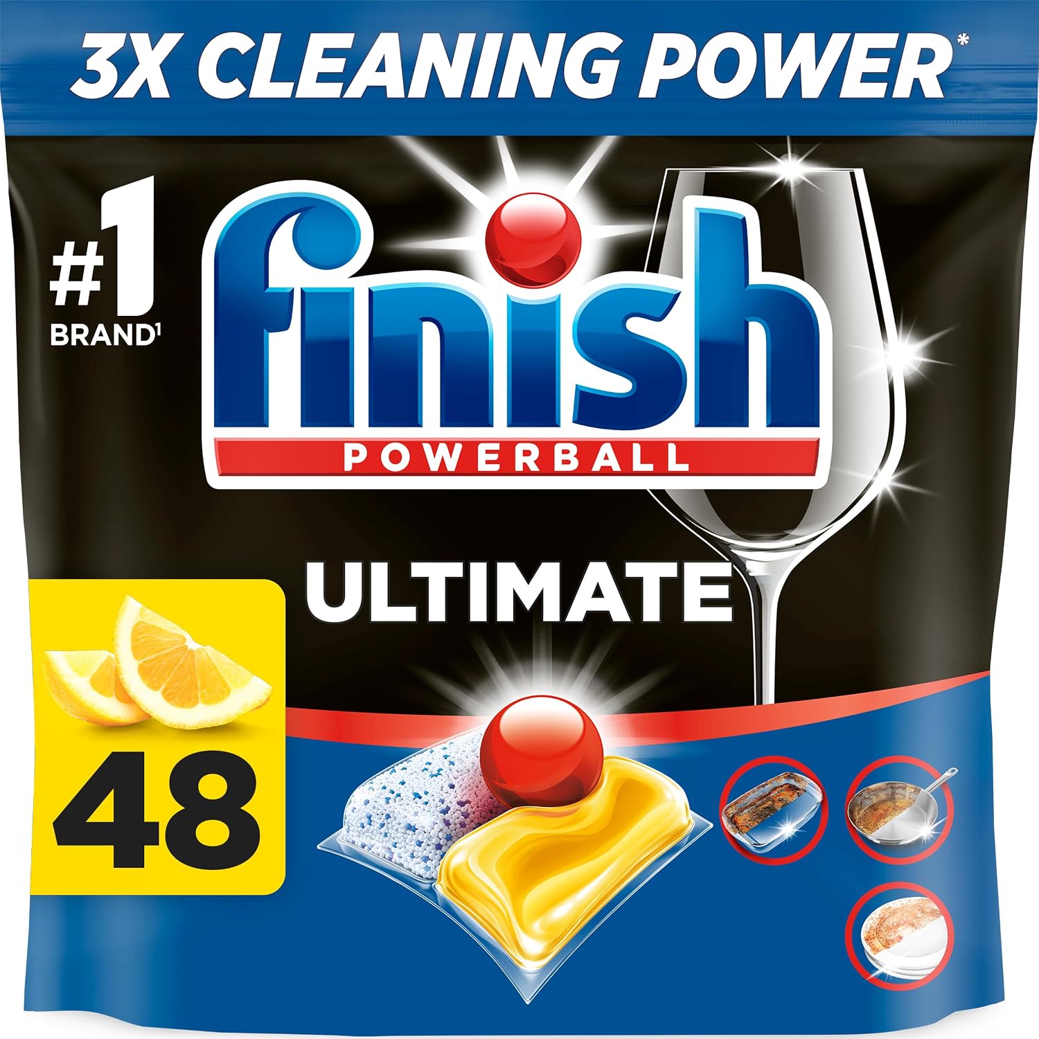 Finish Dishwasher Tablet, Ultimate Infinity Shine, 48 Tabs, Lemon Sparkle, Clean & Shine Detergent Tabs, Tough on Grease Stains, Effective for Short Eco Cycle