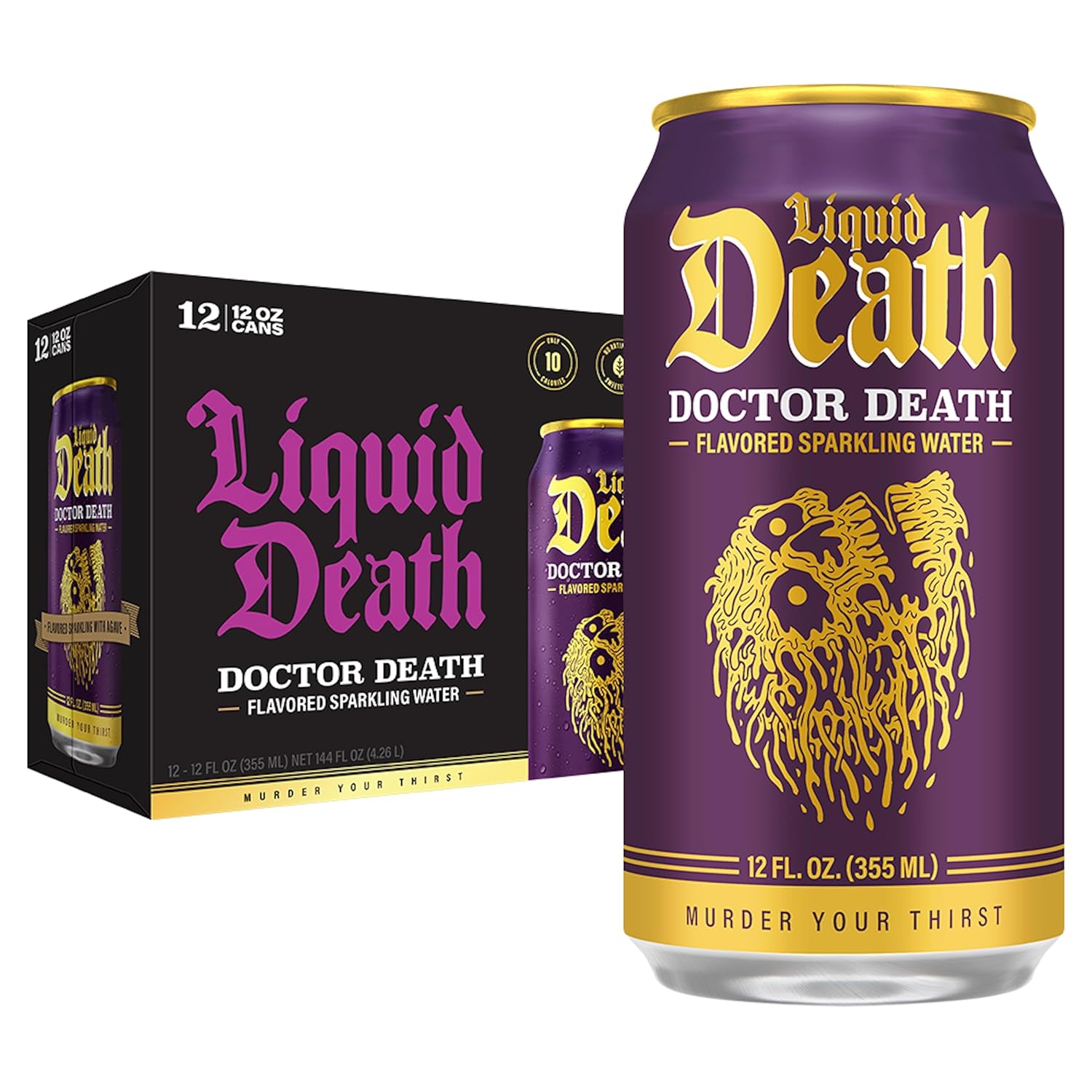 Liquid Death, Doctor Death, Soda-Flavored Sparkling Water, 12-Pack (12oz Cans), Low Calorie & No Artificial Sweeteners