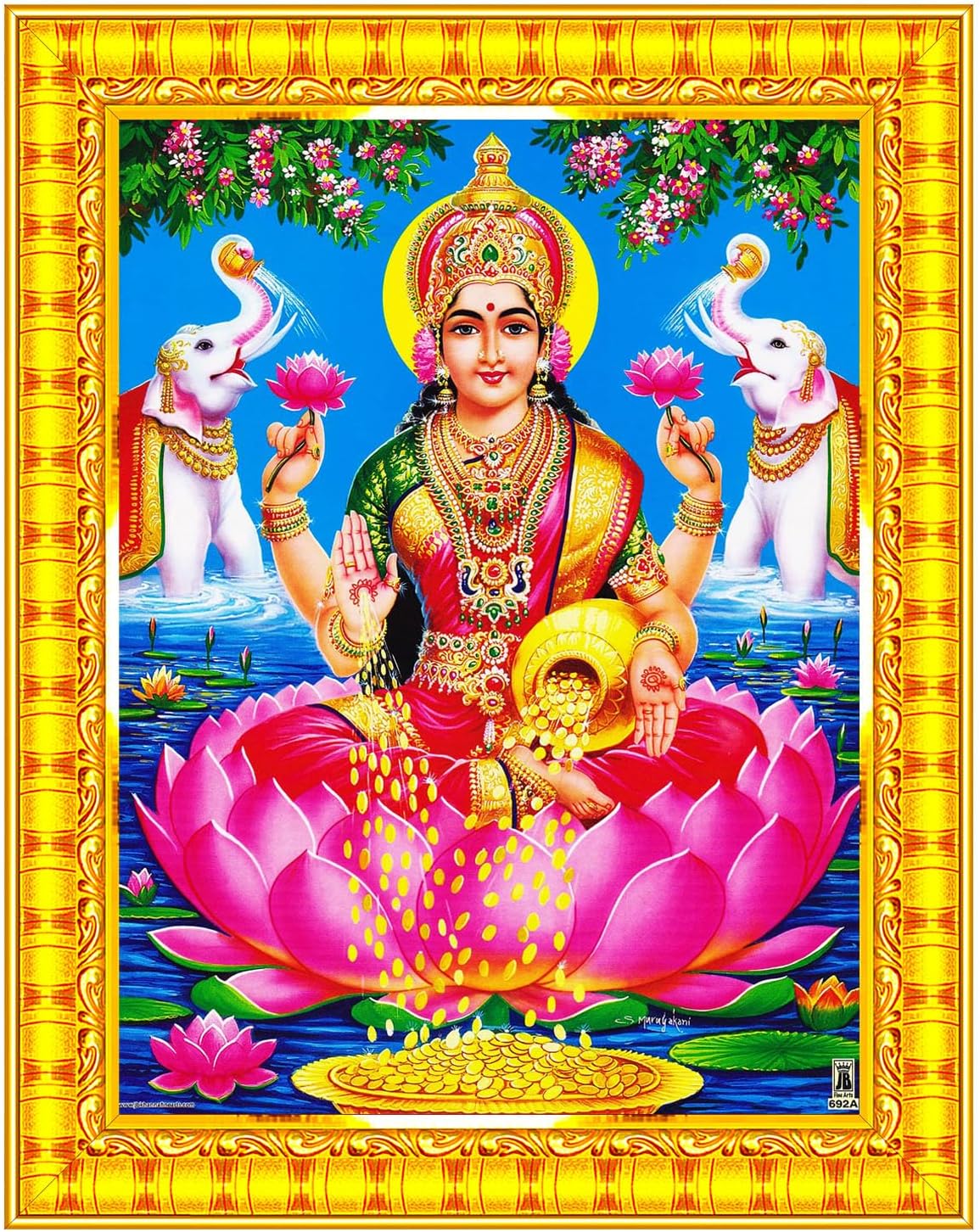 Goddess Lakshmi Devi Dhana Vaibhav Laxmi Maa Wall Painting Framed Home Decor (Wood,Matte,Gold,Big Size,10 x 12 Inch) R317M