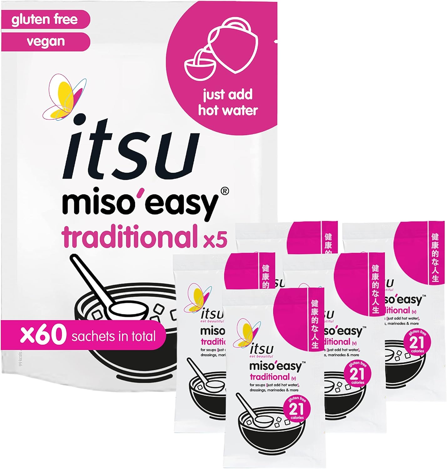 itsu Miso Easy Soup 1260g (60 x 21g) | Instant Miso Paste | Traditional Japanese Miso | Gluten Free | Vegan | Ideal for soup, dressings & more | Pack of 60