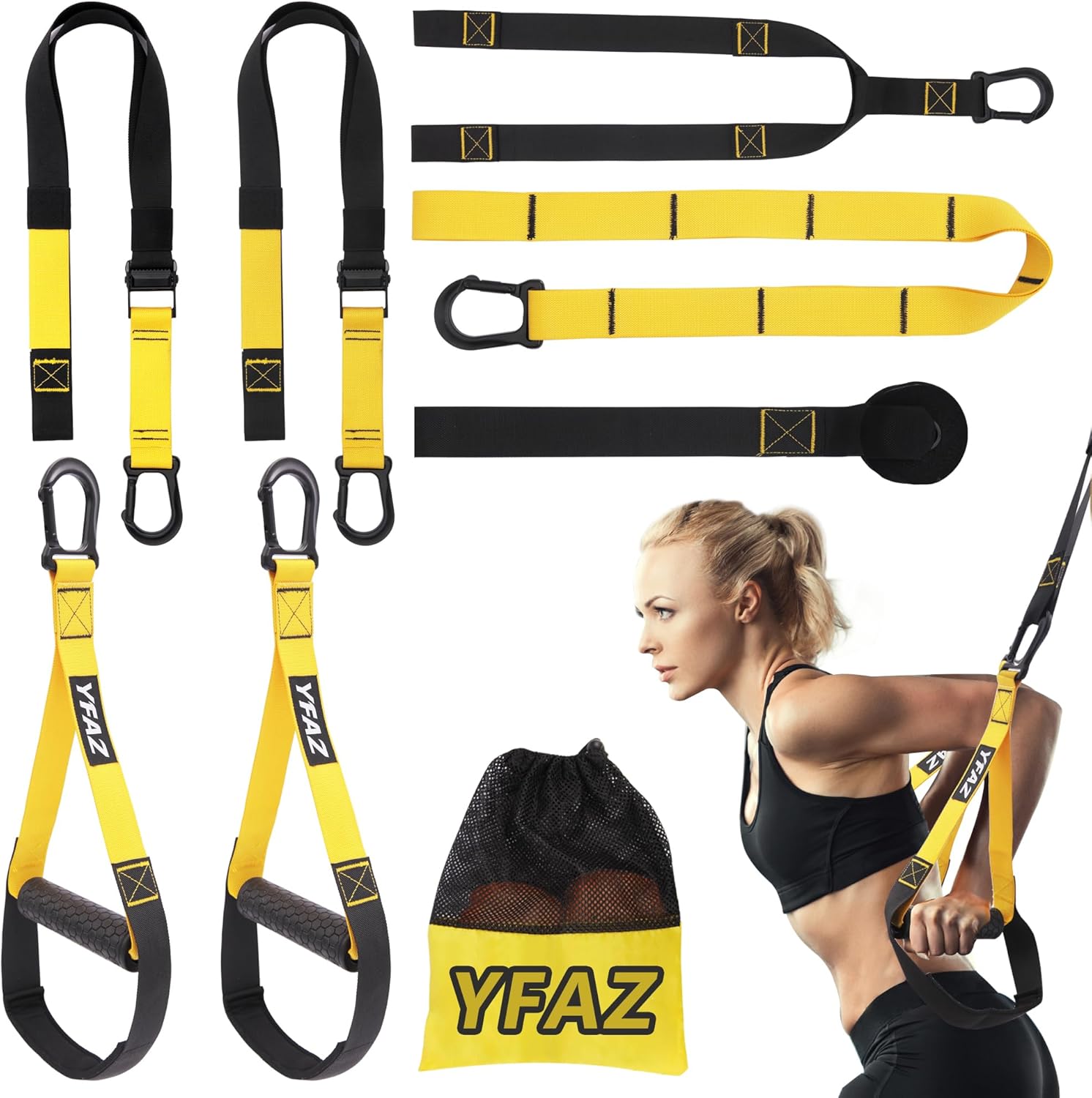 Home Suspension Training Kit for All Levels, Suspension Trainer Straps With Handles For Full Body Workouts at Home, Includes Door Anchor And Mesh Bag for Gym,Outdoor,Travel
