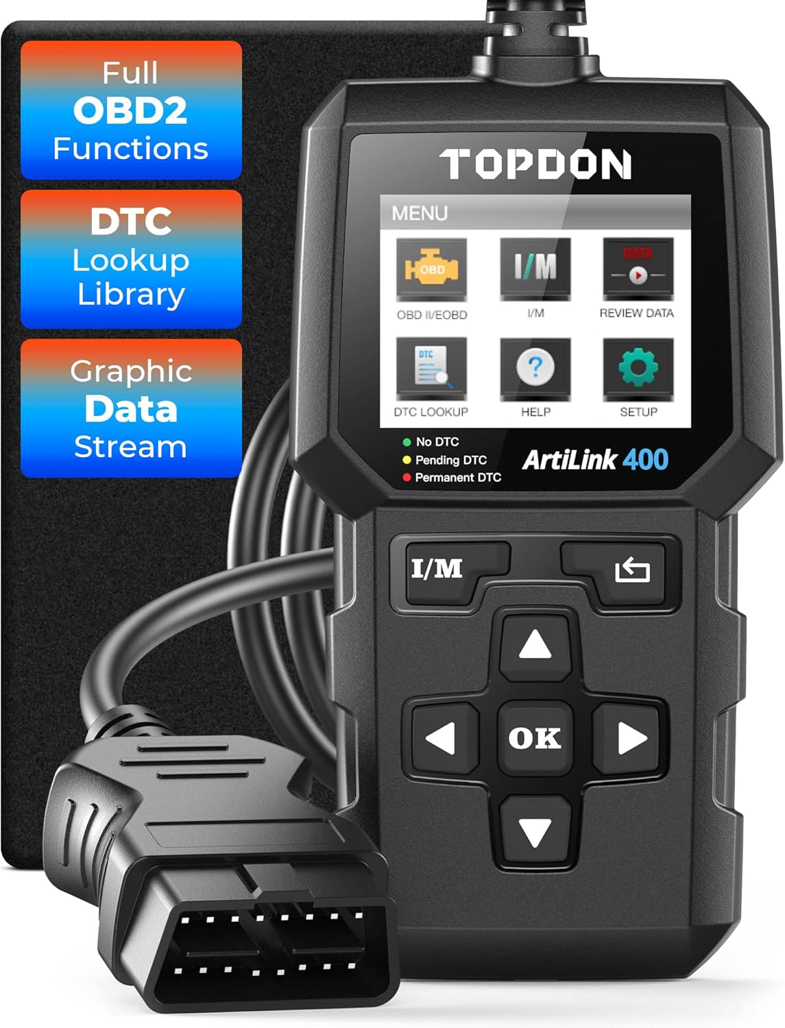TOPDON OBD2 Code Reader AL400 OBD2 Scanner, Car Diagnostic Tool with 10 OBD Functions- Check Engine Light/Smog Emission Test/O2 Sensor Test/EVAP, Free Lifetime Update