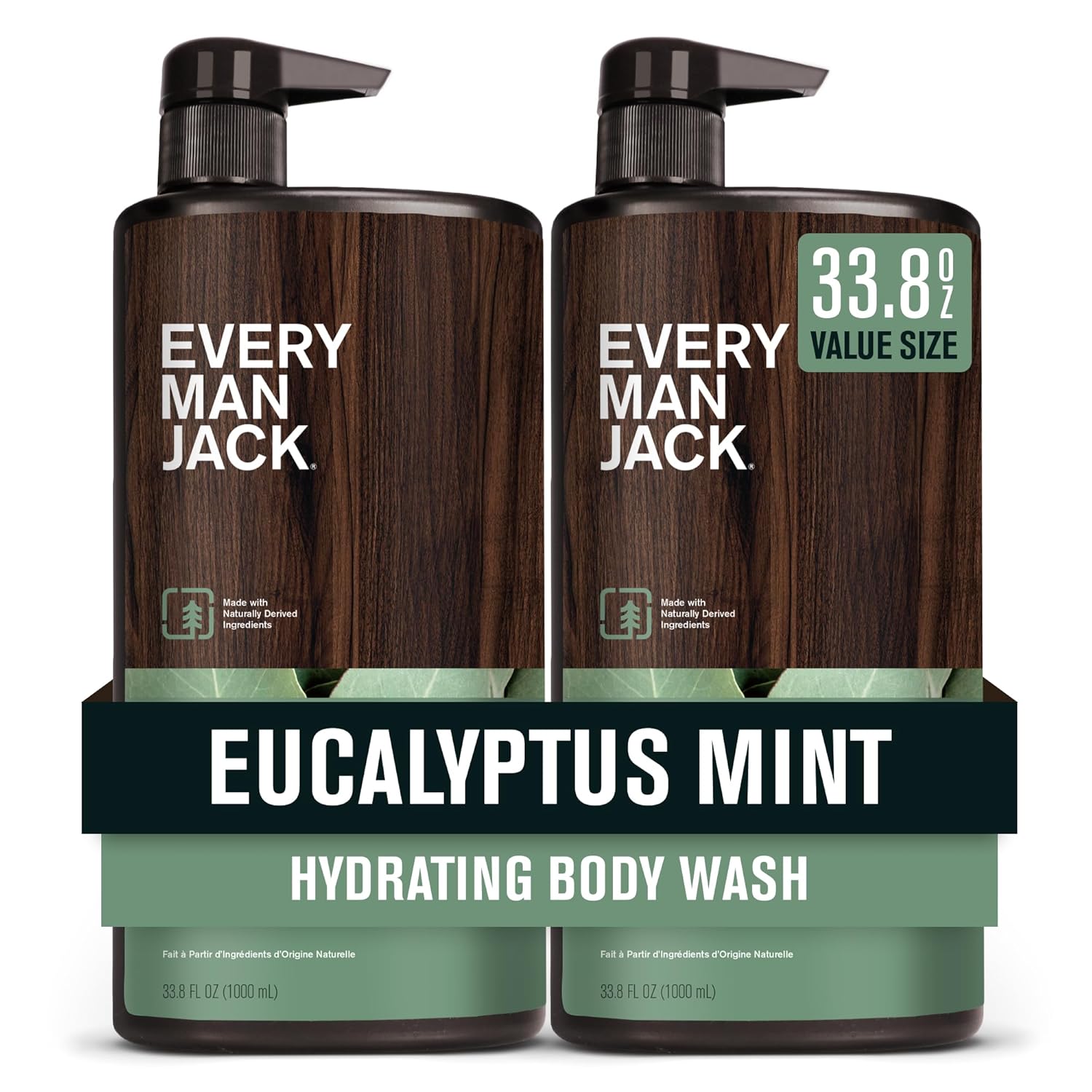 Every Man Jack Eucalyptus Mint Hydrating Mens Body Wash for All Skin Types - Cleanse, Nourish, and Hydrate Skin with Naturally Derived Ingredients - Paraben Free, Phthalate Free, Dye Free - 33.8oz