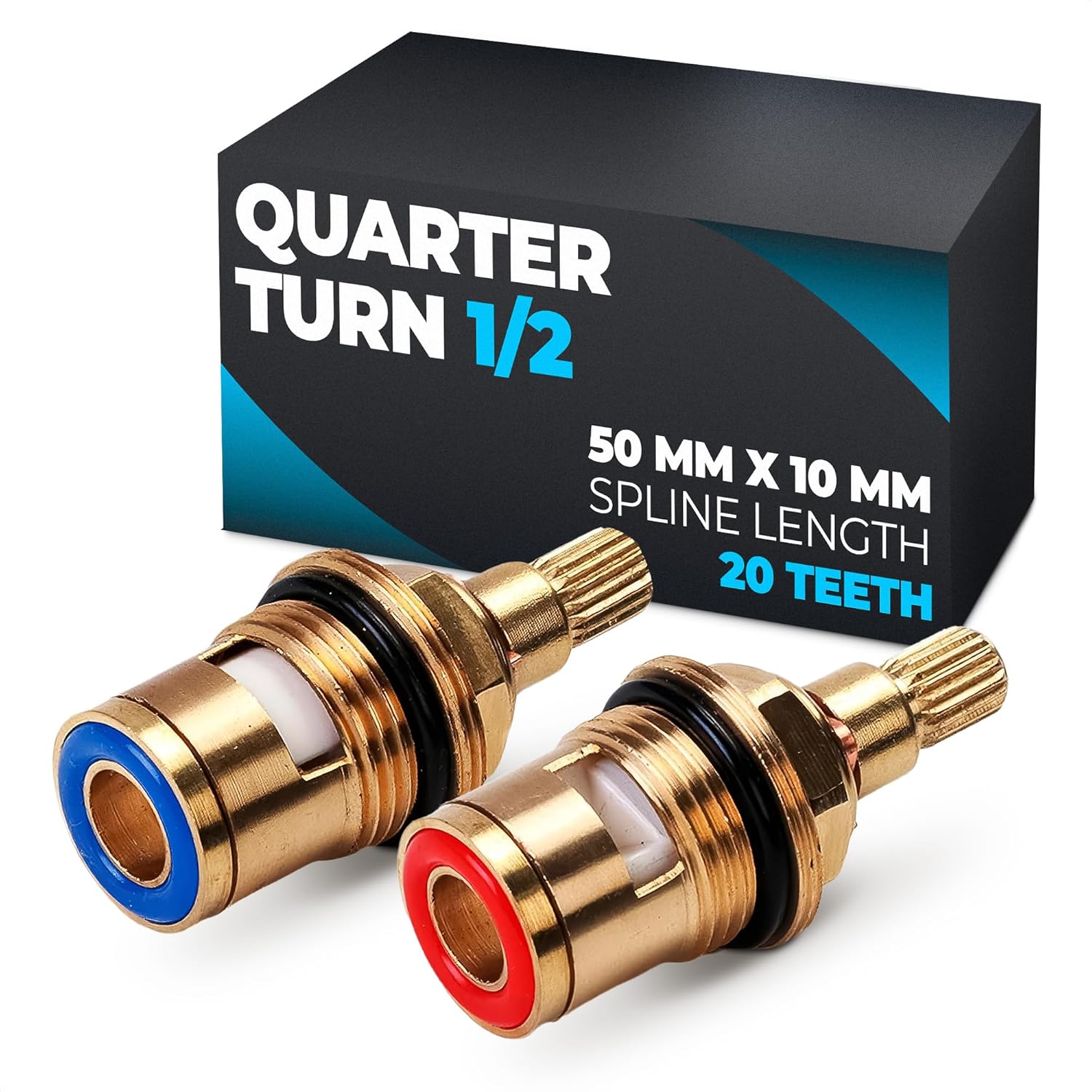 Replacement Brass Ceramic Stem Disc Cartridge Faucet Valve Quarter Turn 1/2" for Bathroom Kitchen Tap (1 Pair Hot & Cold)