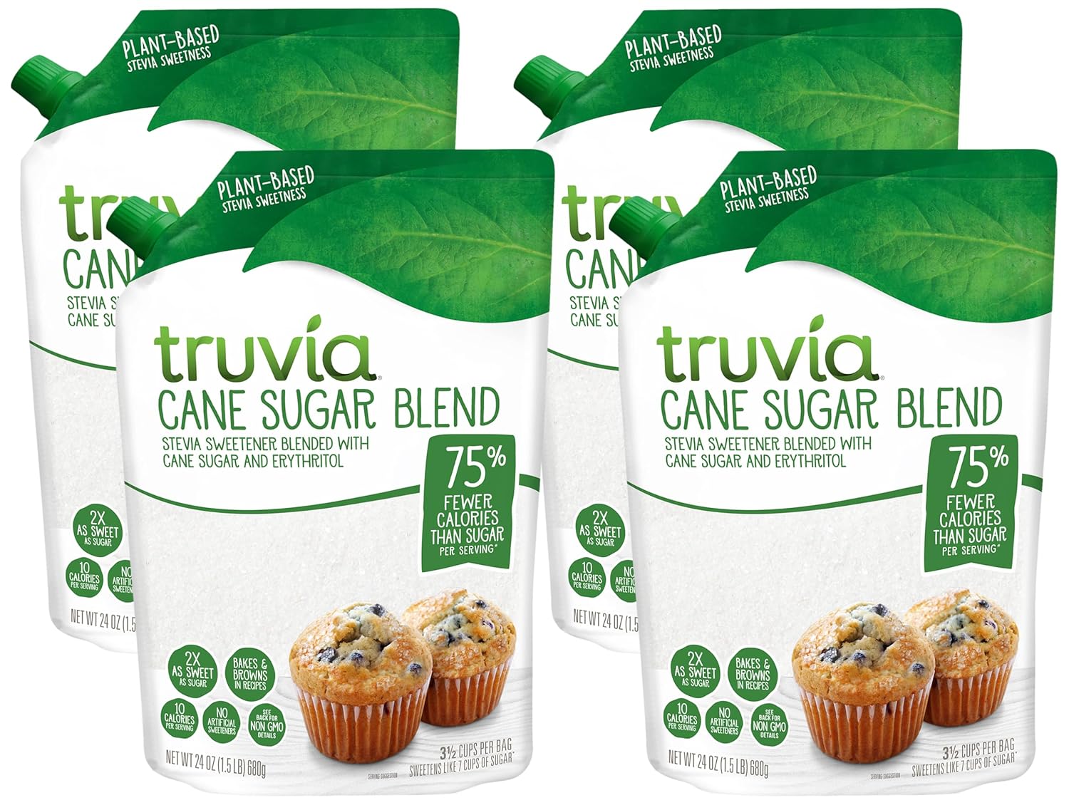 Truvia Cane Sugar Blend, Natural Stevia Sweetener and Cane Sugar, 24 oz (Pack of 4)