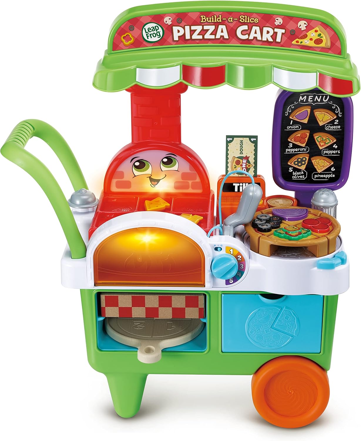 LeapFrog Build-a-Slice Pizza Cart, Pretend Food Toddler Toy, 30+ Play Pieces, Phrases, Music & Songs, Learn Numbers, Colours & Shapes, Role-Play Gift for 3, 4, 5 Years, English Version