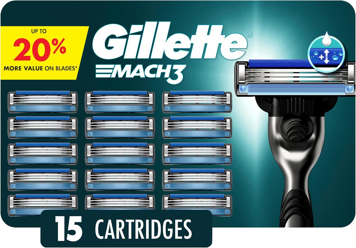 Gillette Mach3 Men's Razor Blades, 15 Blade Refills