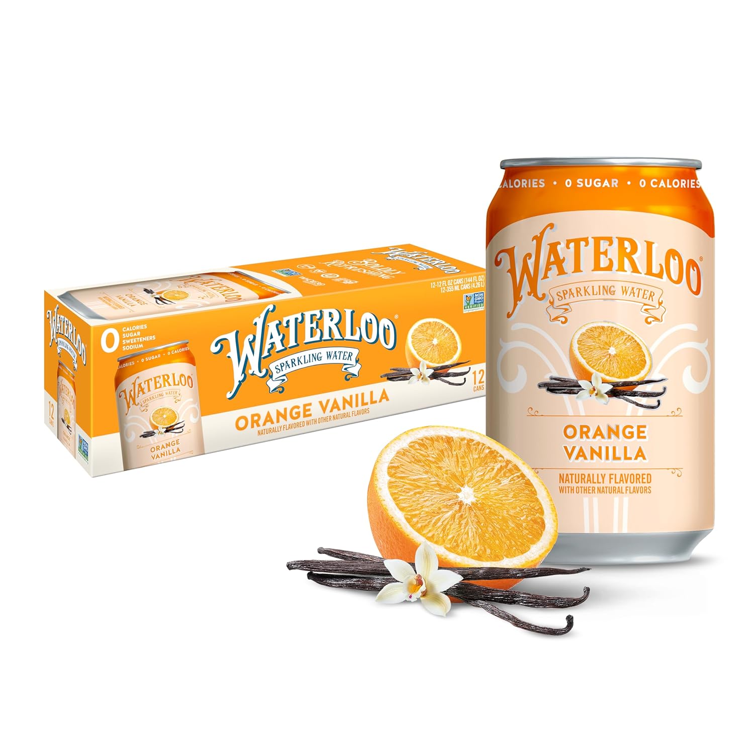 Waterloo Sparkling Water, Orange Vanilla Naturally Flavored, 12 Fl Oz Cans (Pack of 12) – Zero Calories and Zero Sugar or Sweeteners