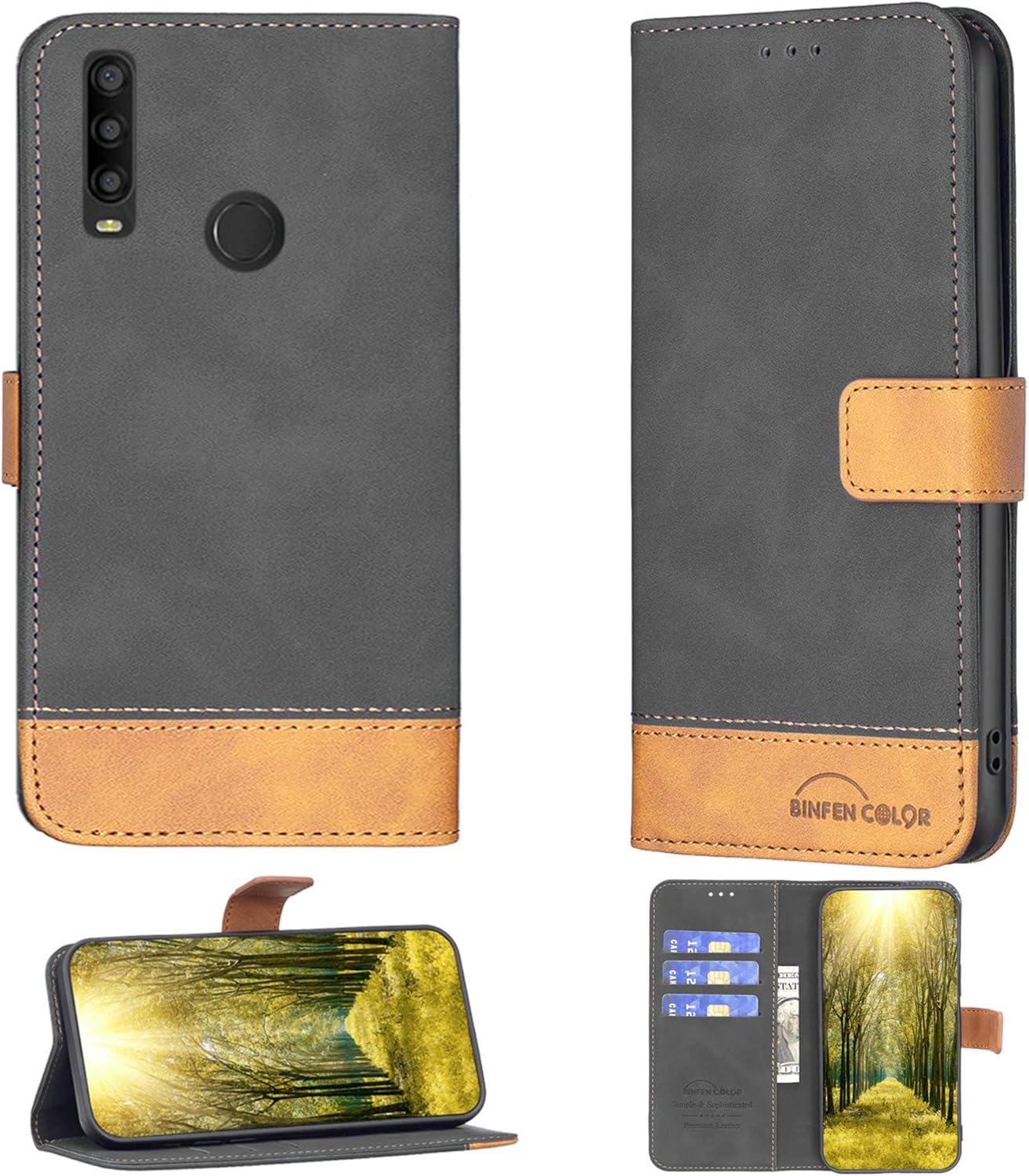 Aroepurt Case for Alcatel 3L 2020 Case Compatible with Alcatel 3L 2020 Phone Case Flip Stand Cover PU Leather BF11 Wallet Case Black