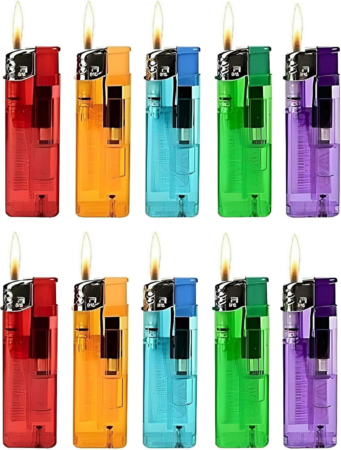 ezkart | Pack of 10 - Multipack Assorted Coloured Lighters with Adjustable Flame Lighter (10)