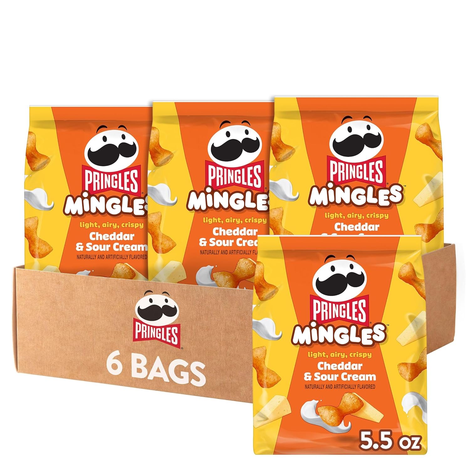 Pringles Mingles Puffed Snacks, Cheddar and Sour Cream, Cheese Puffs, Salty Snacks (6 Bags)