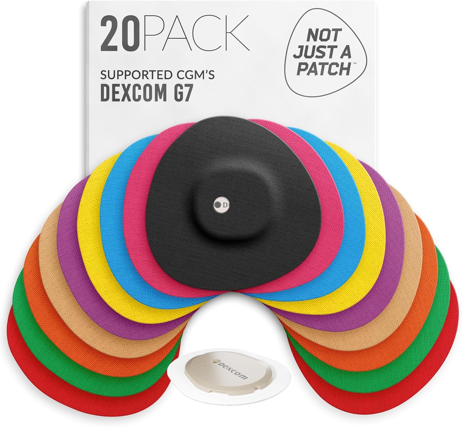 Not Just A Patch Dexcom G7 Adhesive Patches (20 Pack) – Stelo CGM Sensor Patches with Precision-Cut Hole for Ventilation – Multicolor