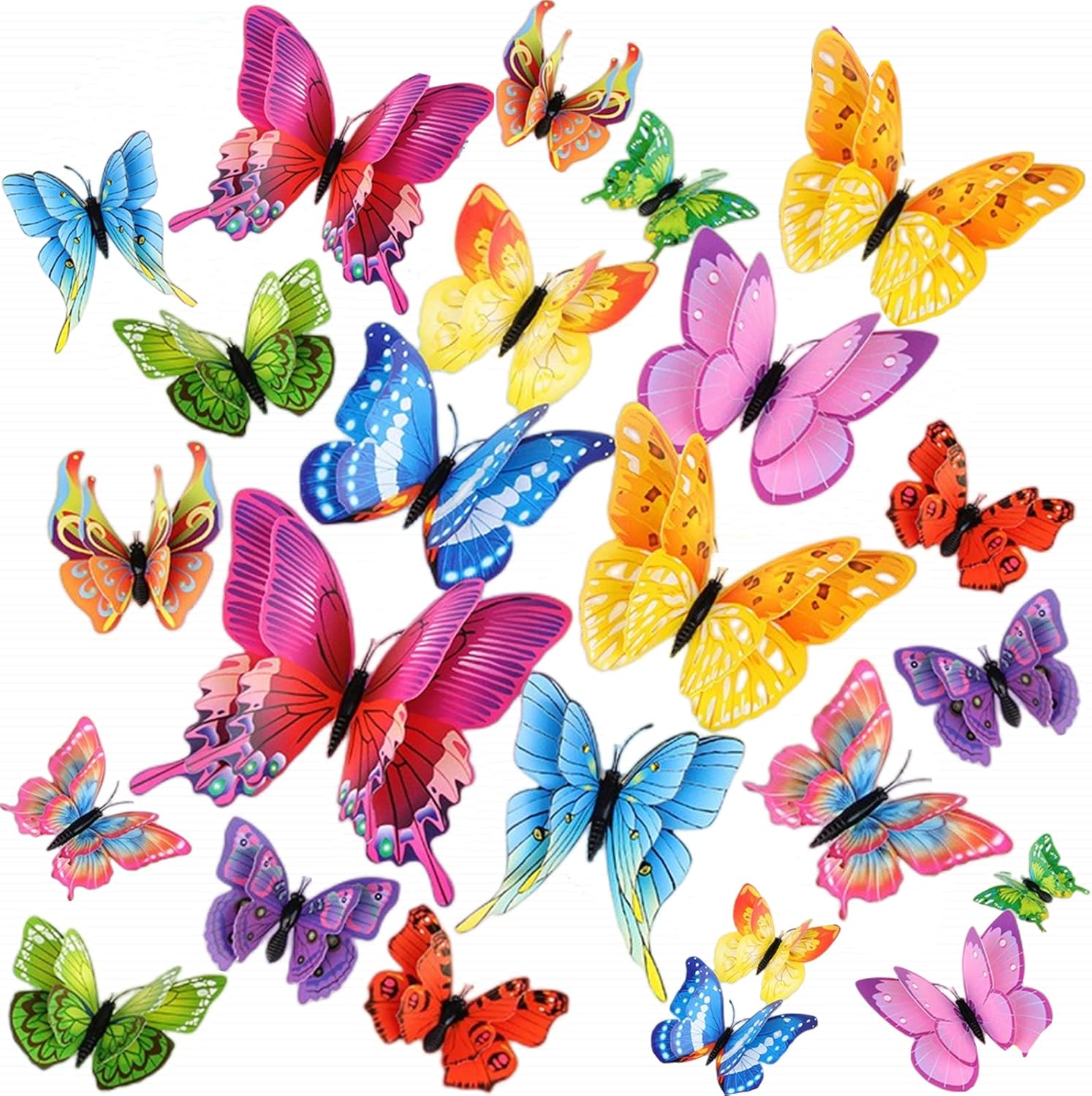24PCS 3D Butterfly Wall Sticker Decor,3D Butterflies Stickers for Party Decorations with Magnets and Gum Removable and Reusable (Multicolour)
