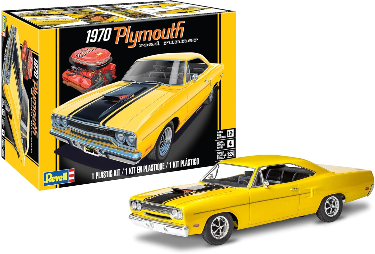 Revell 14531 '70 Plymouth Road Runner 1:24 Scale 77-Piece Skill Level 5 Model Car Building Kit, White