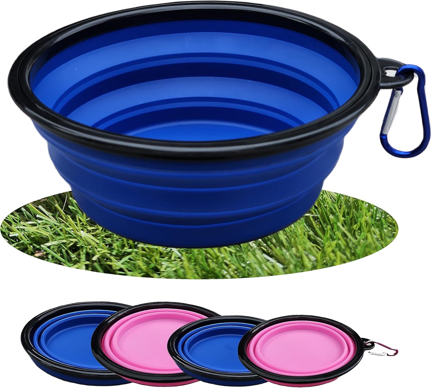 Collapsible Travel Dog Bowl Portable Large Or Small Pet Water and Food Feeding Bowl Outdoor Easy To Carry With Hook Blue or Pink (Blue Small)