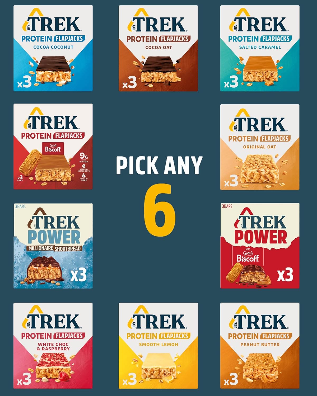 Trek Flapjack Selection Pick Any 6 or 12 Multipack from 10 Flavours (18 Bars)