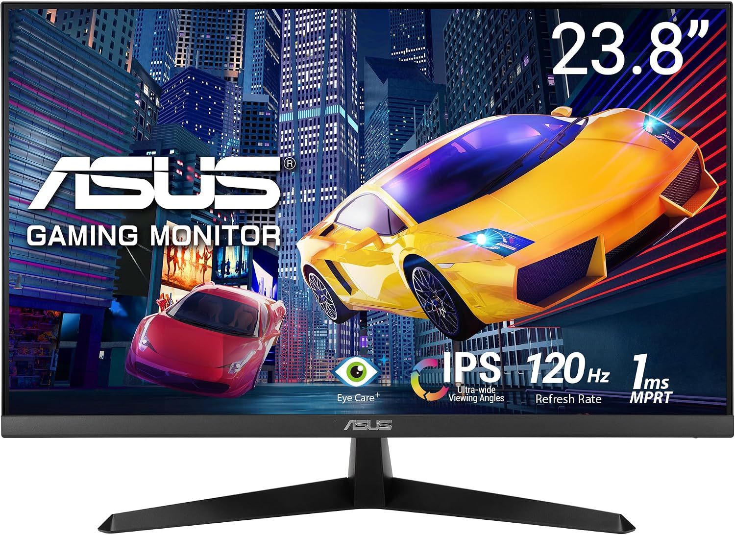 ASUS VY249HGR Eye Care Gaming Monitor – 23.8 inch FHD (1920x1080), IPS, 120Hz OC, SmoothMotion, 1ms MPRT, Adaptive Sync, Eye Care Plus, Blue Light Filter, Flicker Free, antibacterial treatment
