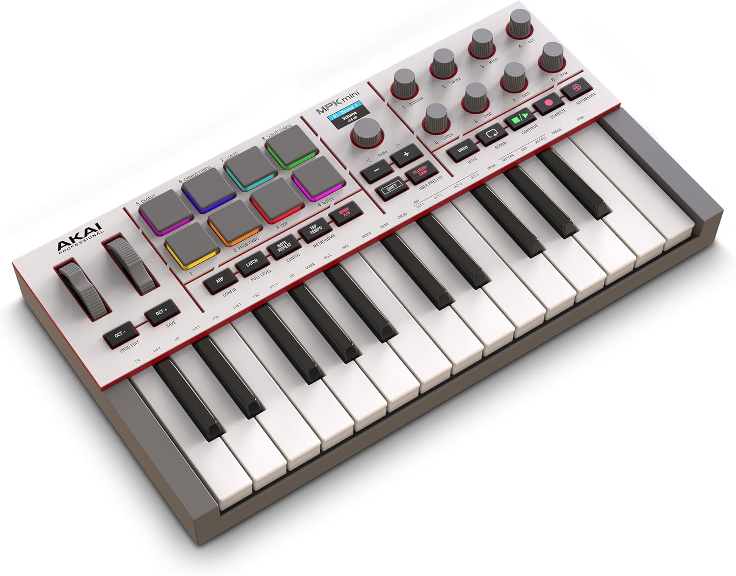 Akai Professional MPK Mini IV USB-C MIDI Keyboard Controller for Beginners and Producers - MPC Drum Pads, 360° Knobs, Pitch and Mod Wheels, Production Software, Native Instruments Sound Package, Grey