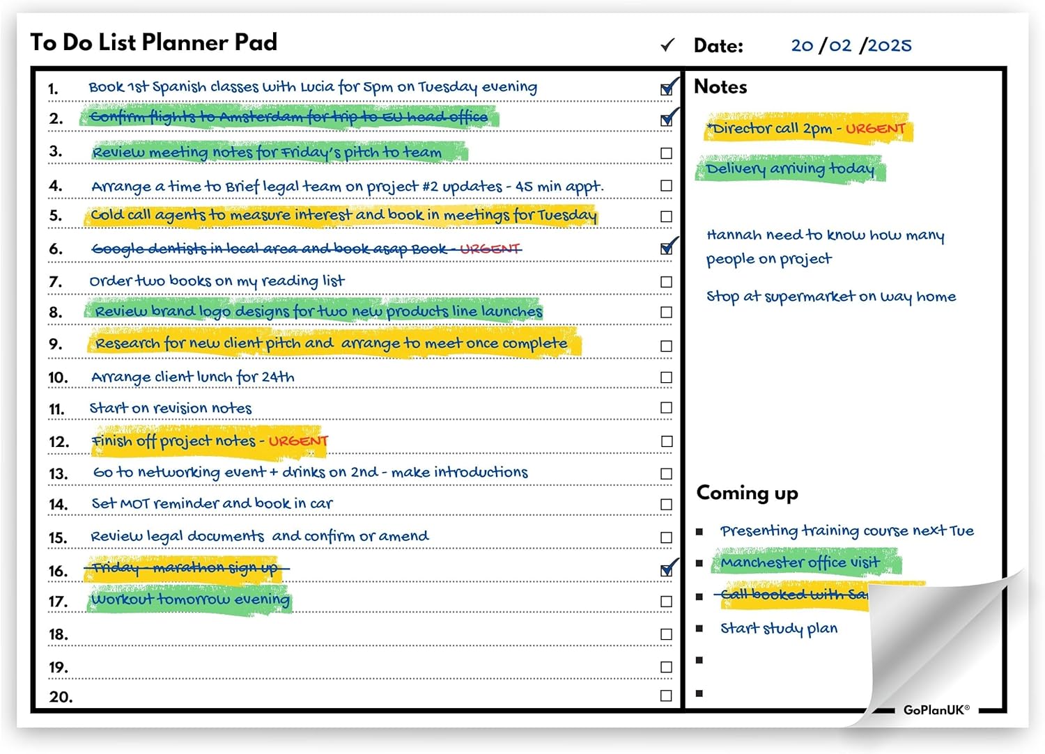 To Do List Daily Planner Pad - Large A4 Desk Note Pad - Achieve Things Todo Today - Clear Undated Weekly Organiser for Work, Revision, Adhd, Adults, Students - Heavy 100gsm Paper- UK Made, GoPlanUK