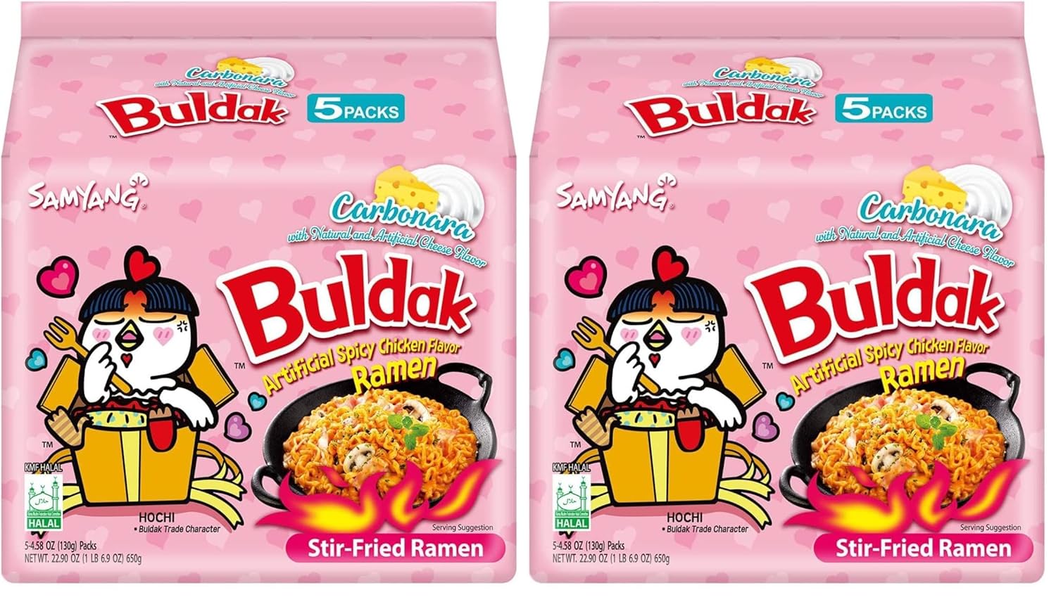 Samyang Buldak Spicy Ramen, Hot Chicken Ramen, Korean Stir-Fried Instant Noodle, Carbonara, 1 Bag (Pack of 10)