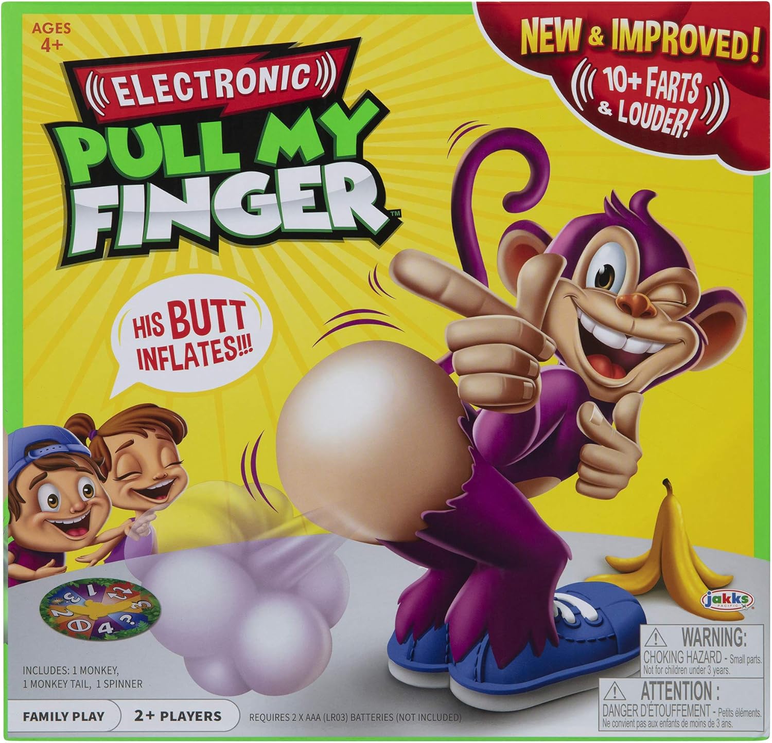 Pull My Finger Interactive Board Game by Jakks Pacific, Hilarious Farting Sounds with Feature Monkey, For 2 Or More Players, Family Fun for Ages 4+
