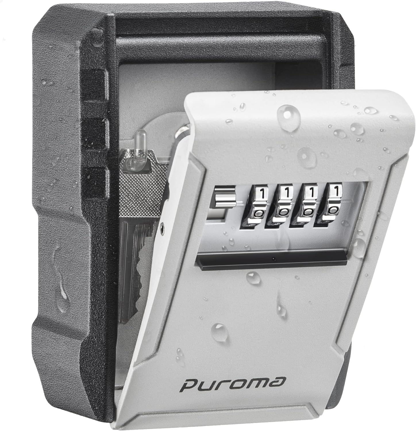 Puroma Key Lock Box with Key Hook, Resettable 4-Digit Combination, Waterproof Key Storage Security, Large Capacity Wall Mounted for House Keys, Realtors, Garage Spare Keys
