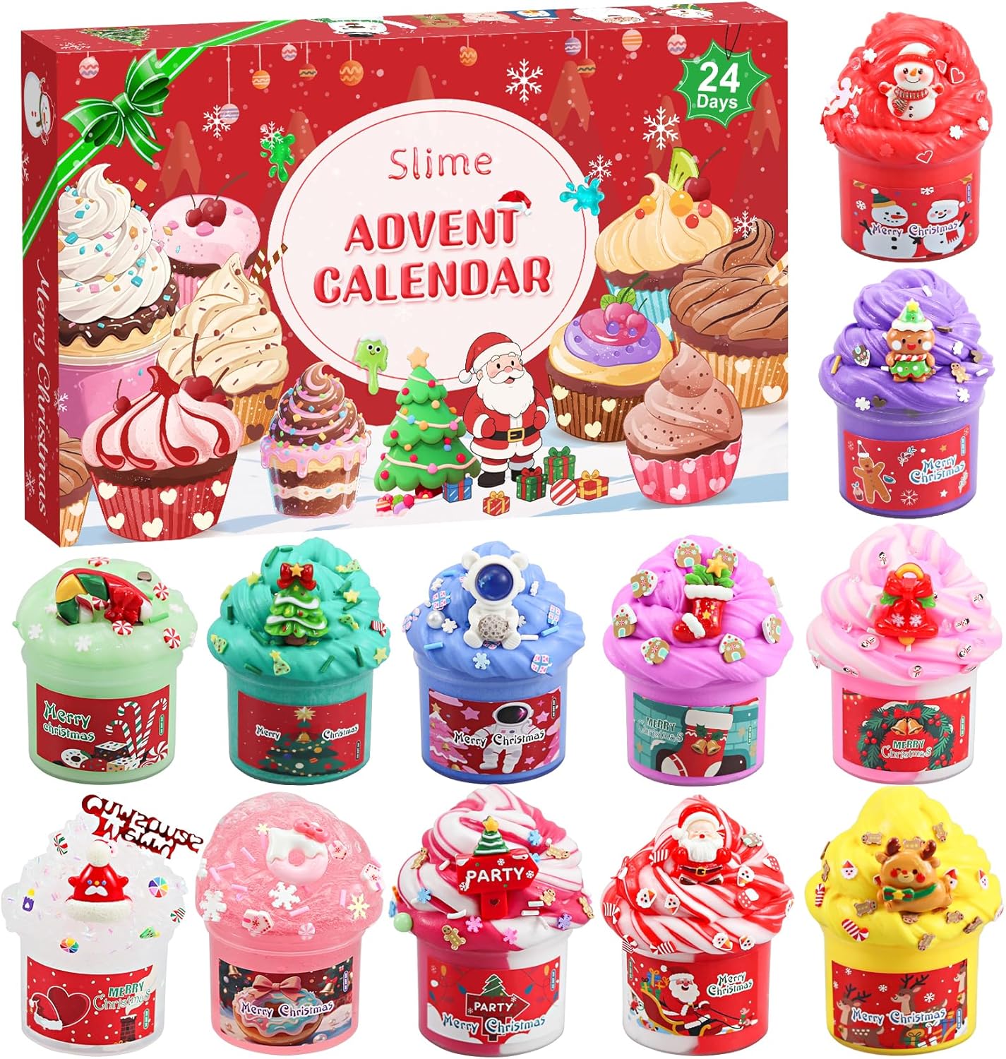 Slime Advent Calendar 2025, Christmas Countdown Calendar 24 Days, Different Butter Slime Cloud Slime Fluffy DIY Kit for Girls and Boys, Non-Sticky and Safe