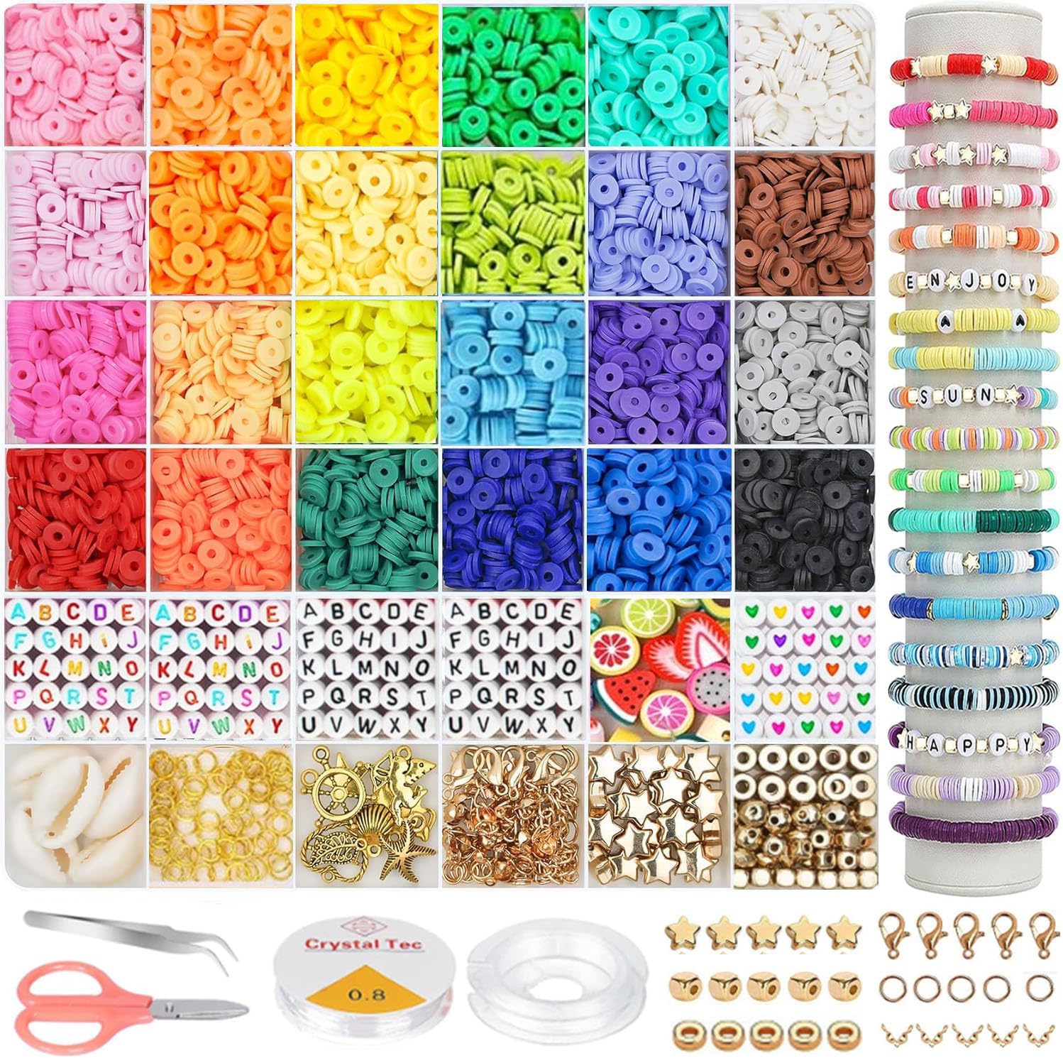 5400 Clay Beads Bracelet Making Kit, 5000pcs Beads for Friendship Bracelet Kits,24 Colors Polymer Clay Bead with Letter & Fruit Bead for DIY Jewelry Making Bracelets Necklace Earrings