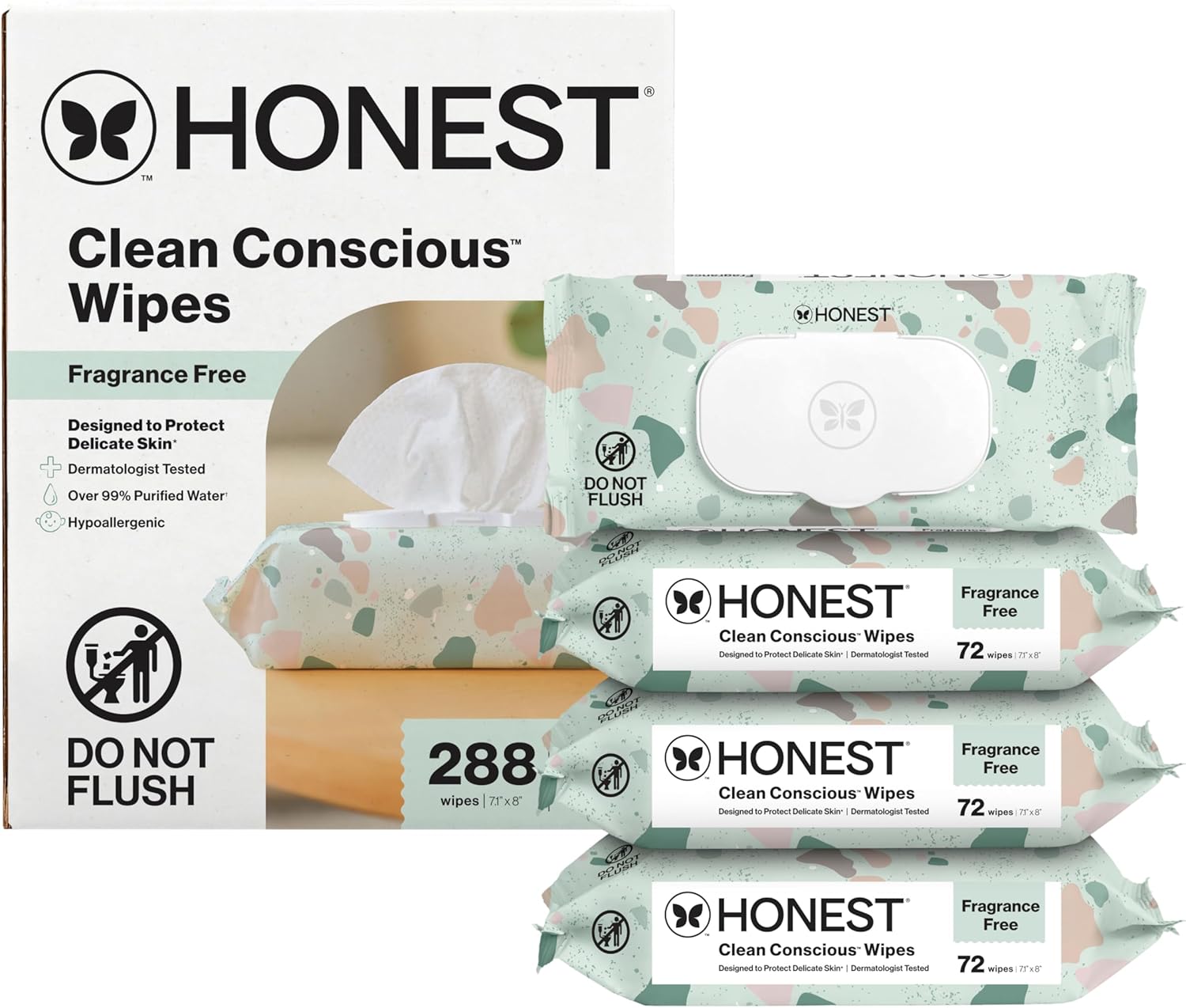 The Honest Company Hypoallergenic Multi-Use Baby Wipes for Sensitive Skin, Geo Mood, 288 Count