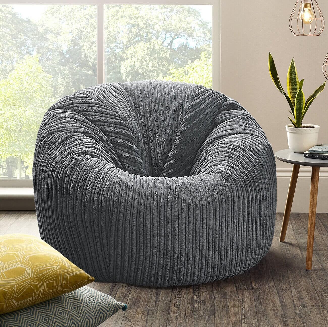 Beautiful Beanbags - XXL Jumbo Cord MEGA Classic Bean Bag Chair - Adult Size Ready Filled - Grey