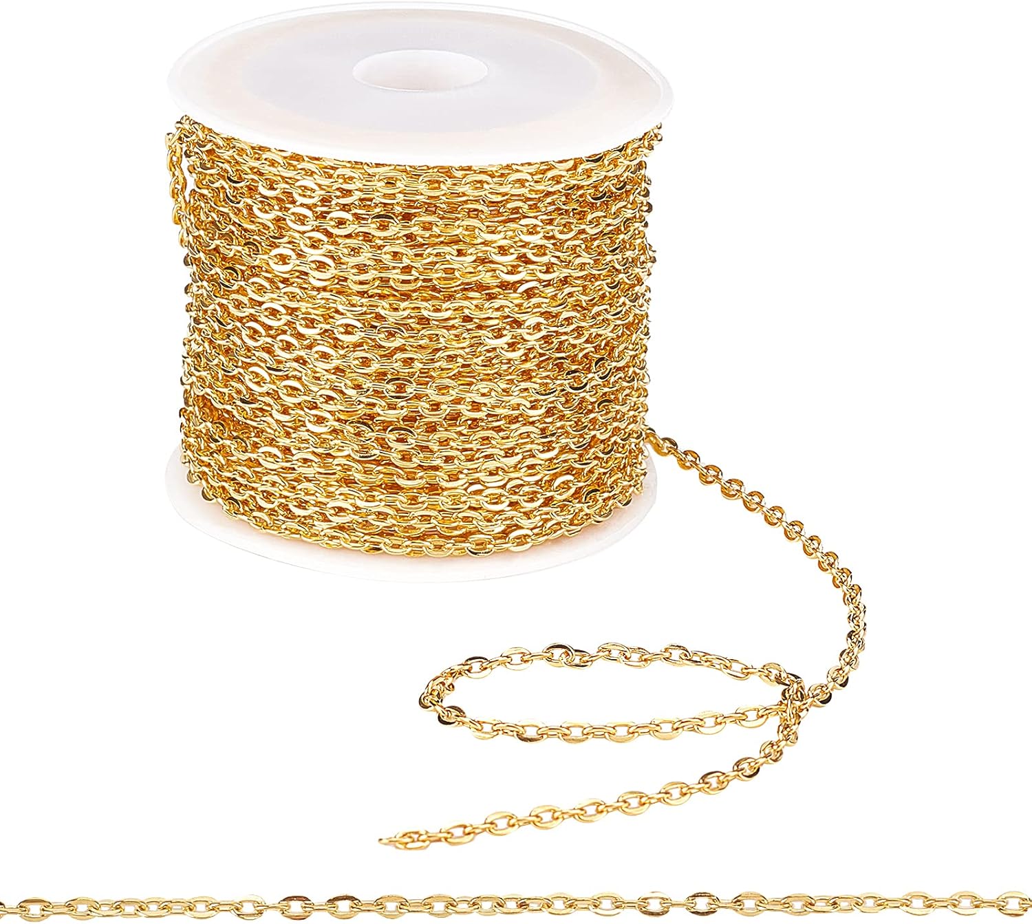 PH PandaHall 32 ft Necklace Chains Golden Iron Cross Chains Link Flat O-Shaped Cable Chains Craft Jewelry Chain for DIY Necklace Bracelet Jewelry Making, 3x2.2x0.6mm