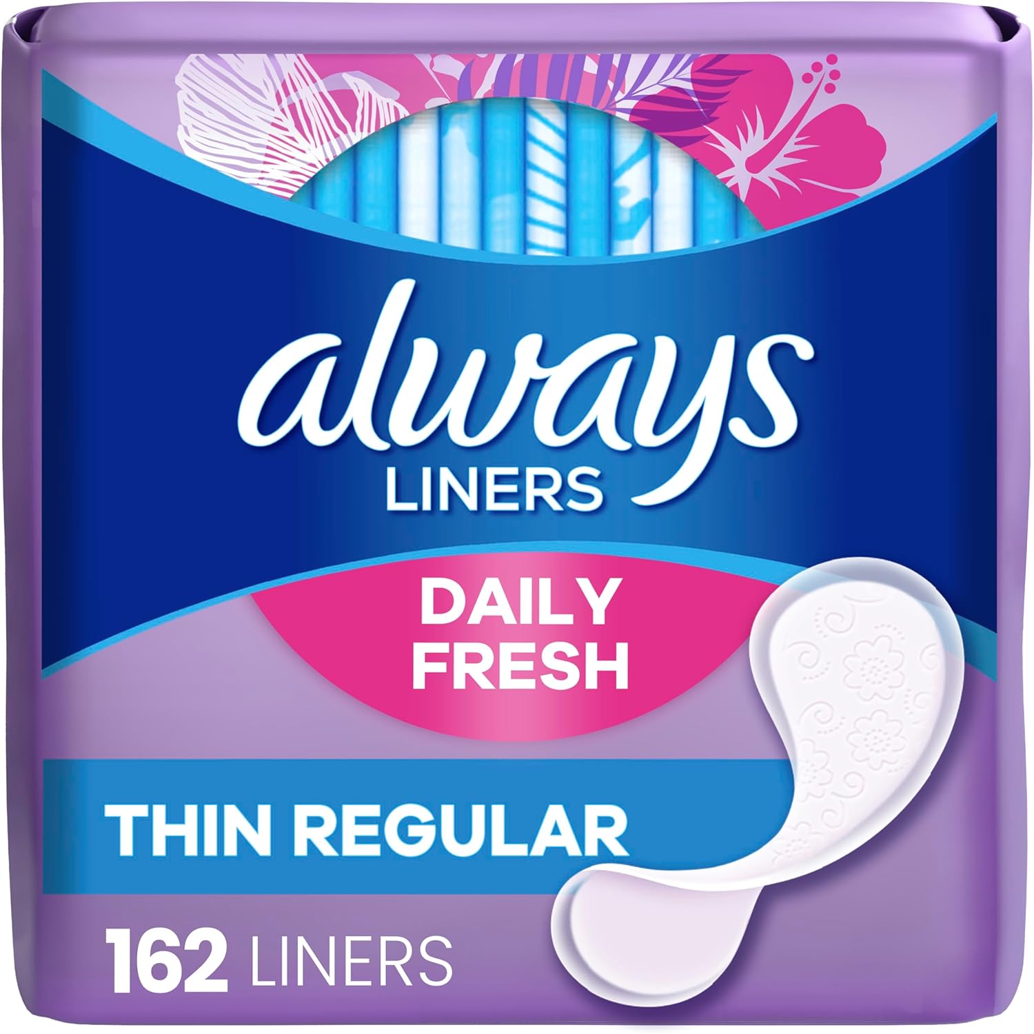 Always Daily Fresh Thin Liners, Regular Absorbency, Unscented Panty Liners, 162 Count