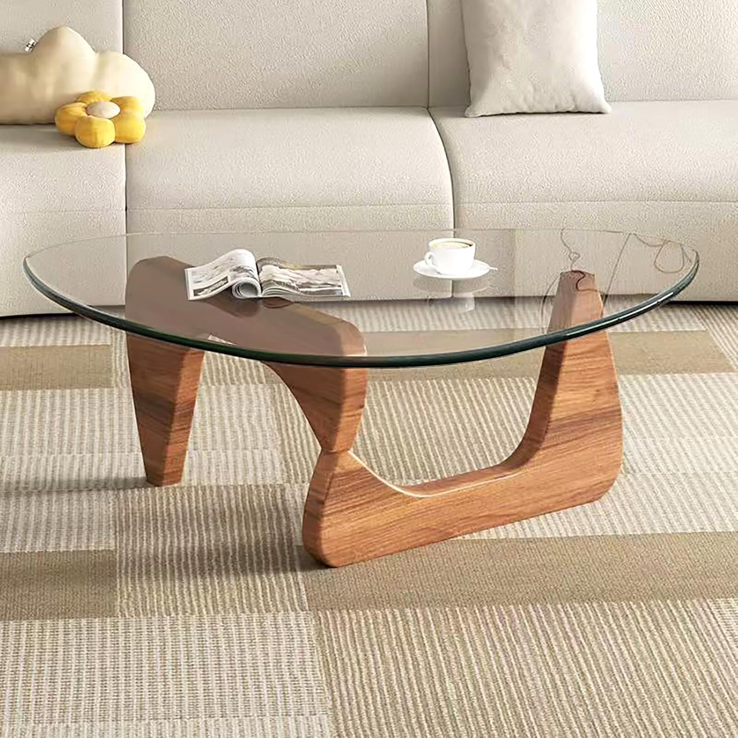 Modern Glass Coffee Table, Mid Century Small Coffee Table, Coffee Table for Living Room,Suitable for Bedroom Living Room Reception Office Tables (Walnut/Transparent, Small)
