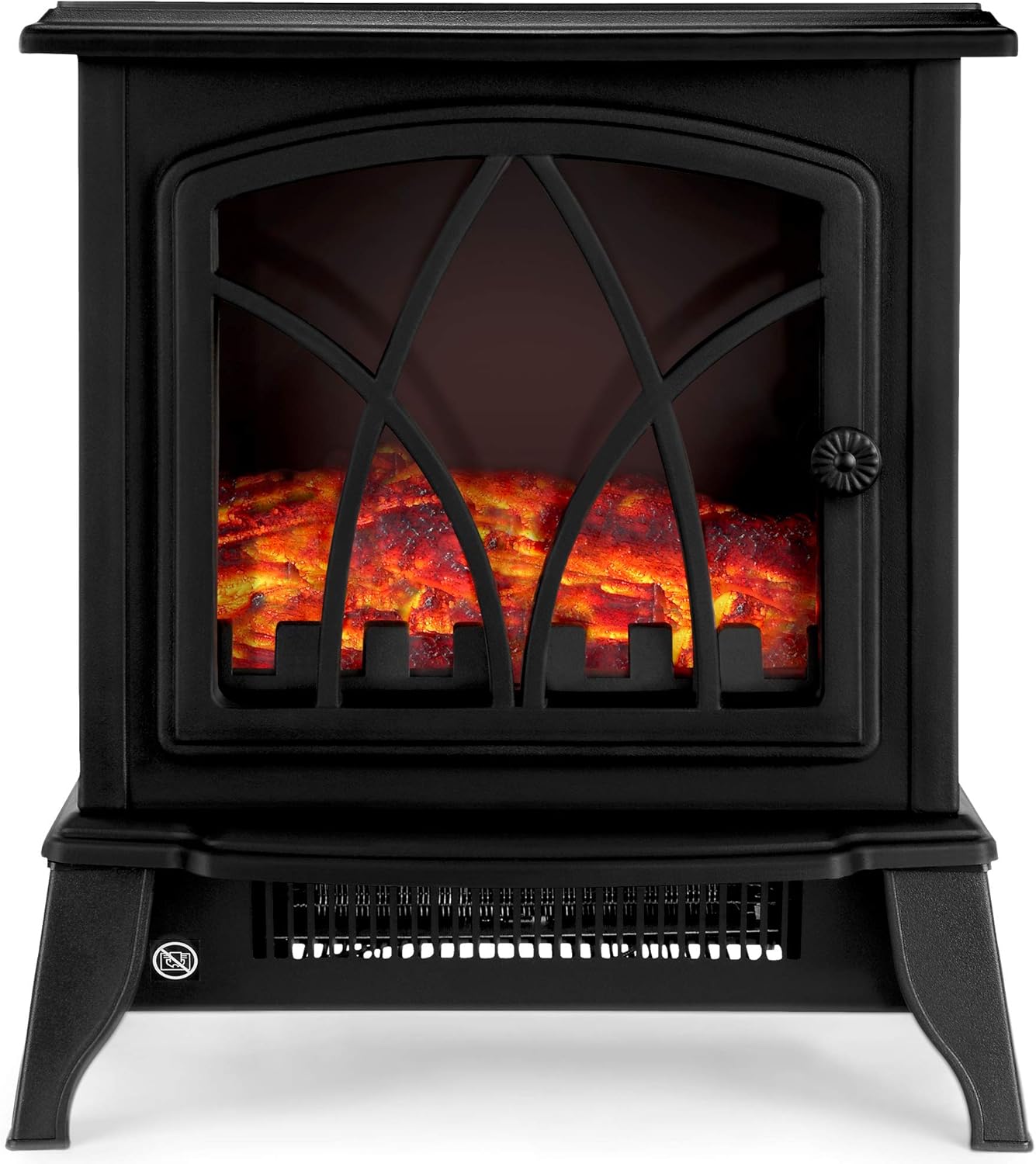 NETTA Electric Fireplace Stove Heater 2000W with Fire Flame Effect, 2 Heat Settings, Adjustable Thermostat, Freestanding Portable Electric Log Wood Burner Effect - Black