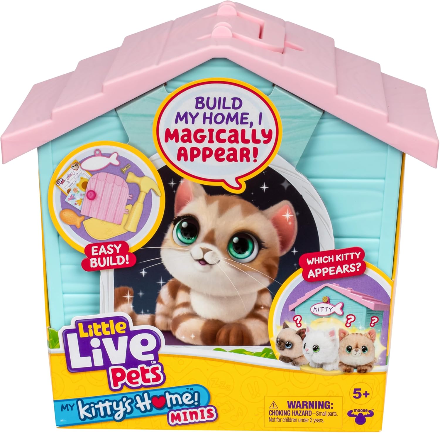 Little Live Pets My Kitty's Home Mini Playset, Mystery Kitty Plush Reveal, Build and Decorate Toy Pet Carrier, Repeat Play, Cat House Toys for Kids 5+